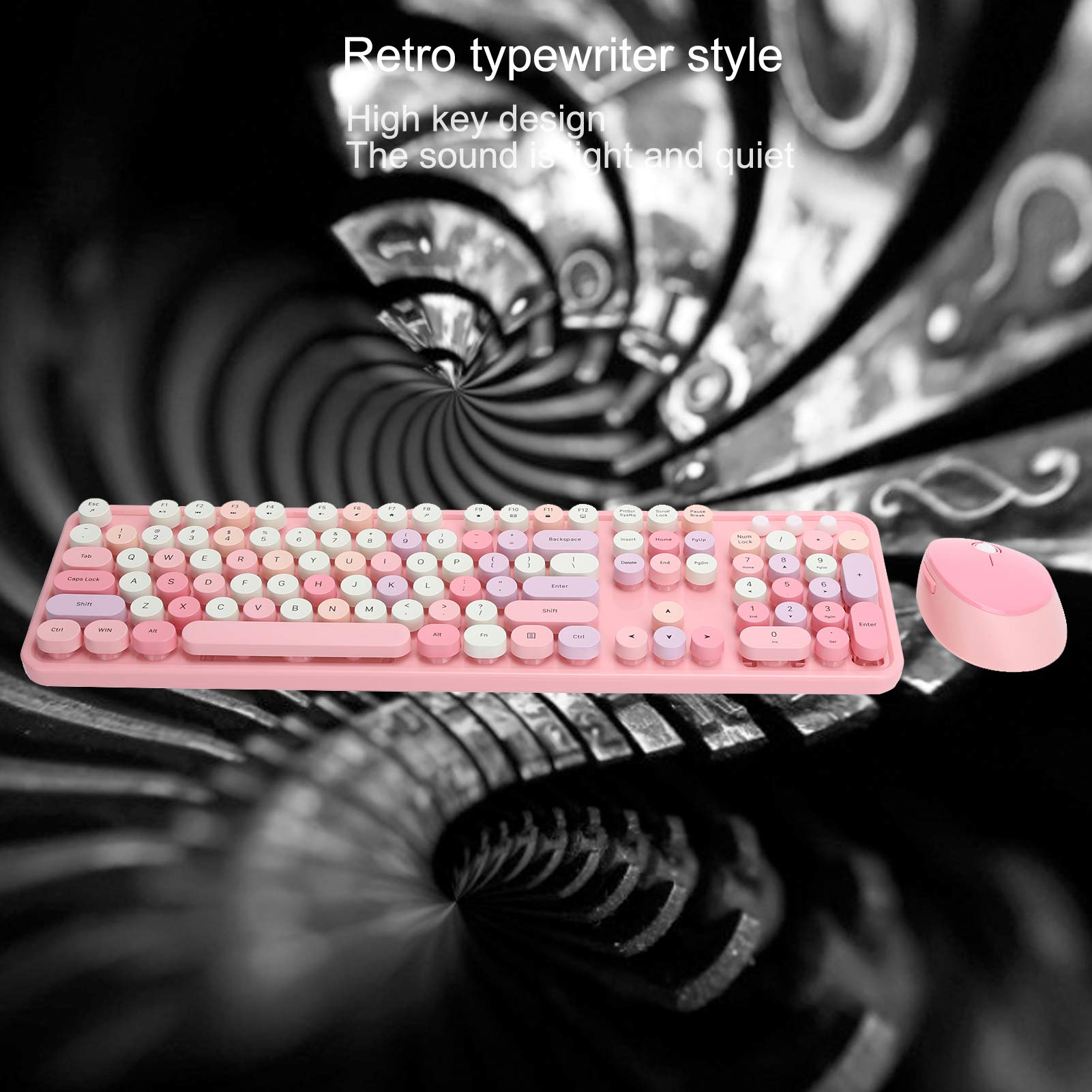 Zunate Teclado Inalámbrico, Teclado Mecánico, Juego de Ratón para Computadora de Escritorio para Pc (Tema Rosa)