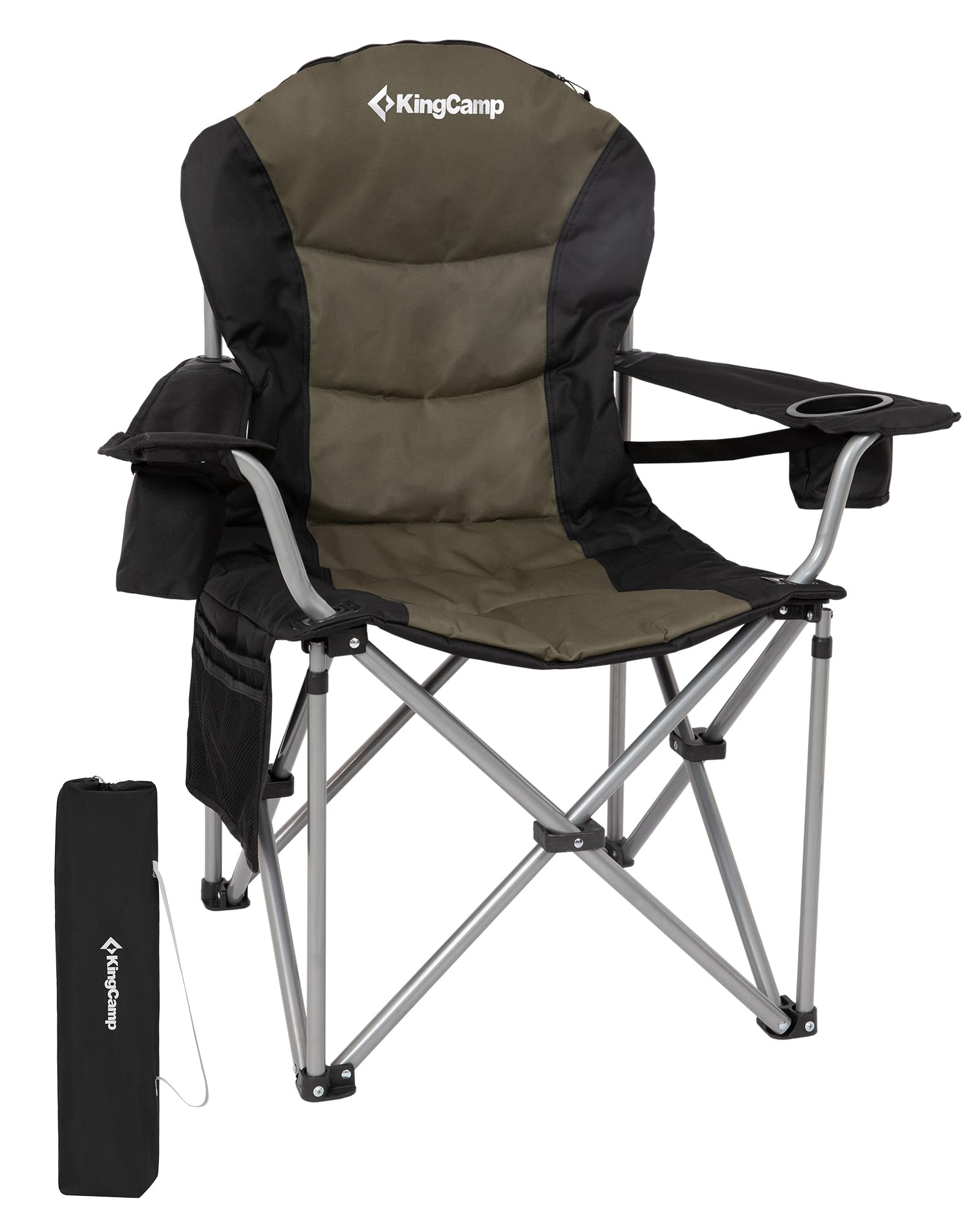 KingCamp Sedia Campeggio Pieghevole Ergonomica Imbottita XXL 250 kg | Sedia con Supporto Lombare Regolabile, Borsa Termica e Braccioli per Camping Giardino Pesca Spiaggia e Festival