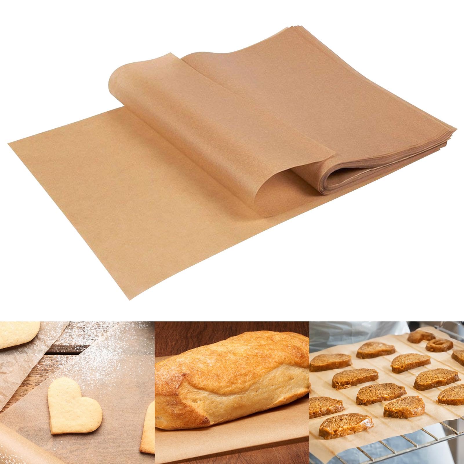 Unbleached Parchment Paper 100 PCS, 8x12inch Baking Paper, Heavy Duty and Non-Stick Parchment Paper Sheets, Pre-Cut Parchment Paper for Baking for Air Fryer, Grilling, Steaming(Brown)