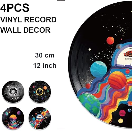 Miniatura 2 de DOODLREAM 4 unidades de discos de vinilo de planeta del universo, decoración de pared de 12 pulgadas, diseño de universo hippy para estética de