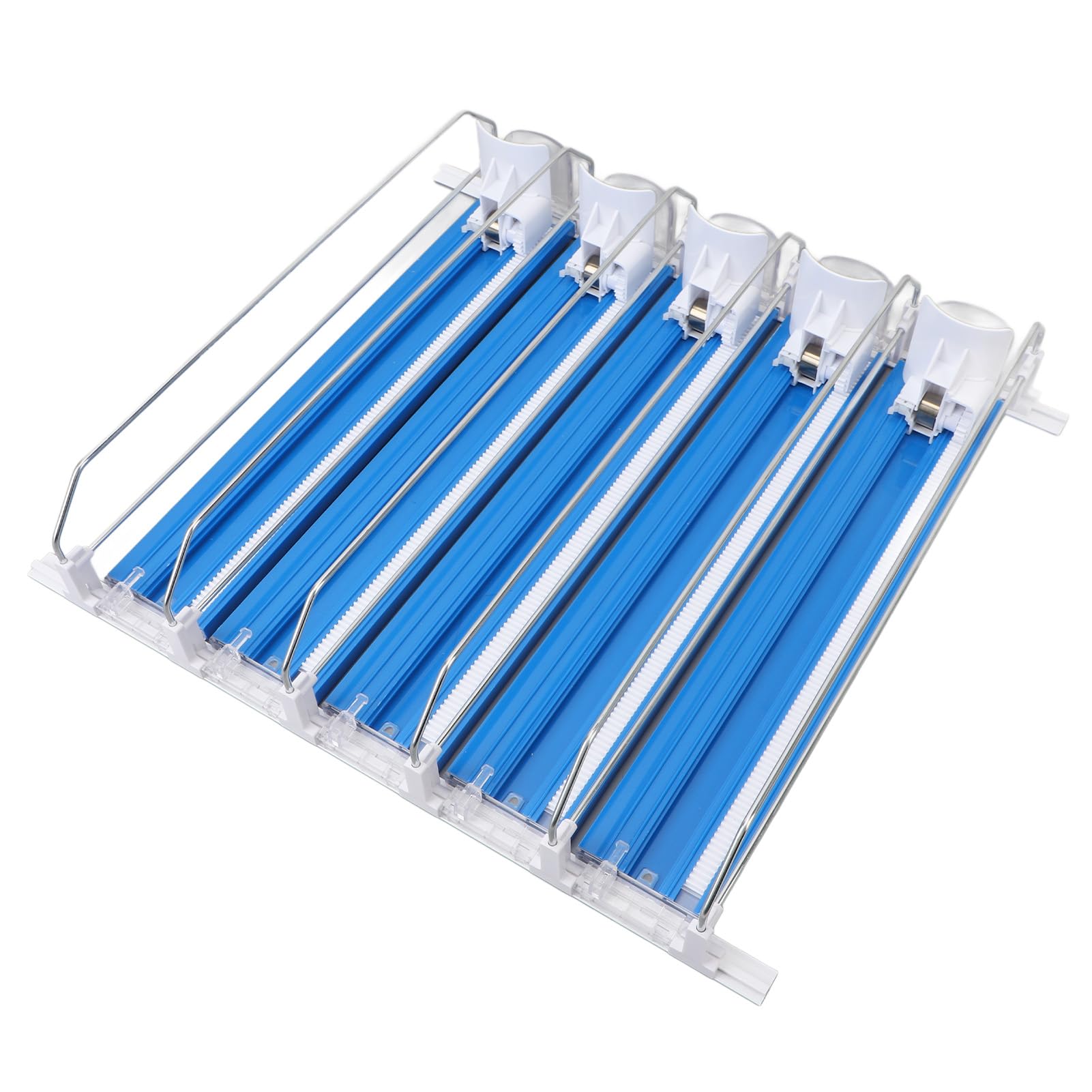 Organizer per bevande da 5 pezzi per frigorifero, dispenser per lattine di soda a spinta automatica, di scorrimento automatico per bottiglie d'acqua in lattine di birra, divisori (Blu)