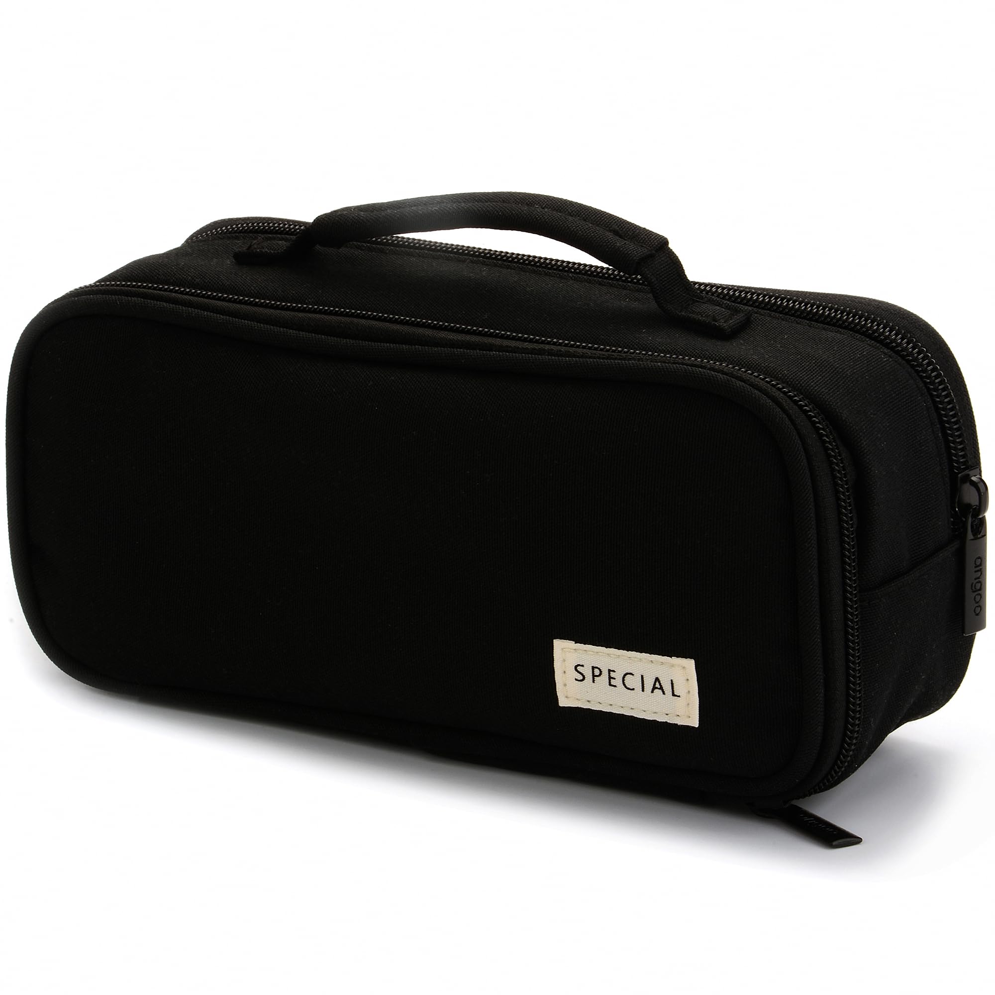 BenPo bar Large Big Capacity Special Pencil Case with 3 Compartments for Girls Women Boys Kids School, Aesthetic Cute Preppy Canvas Pen Pouch Cases with Portable Handle (Black)