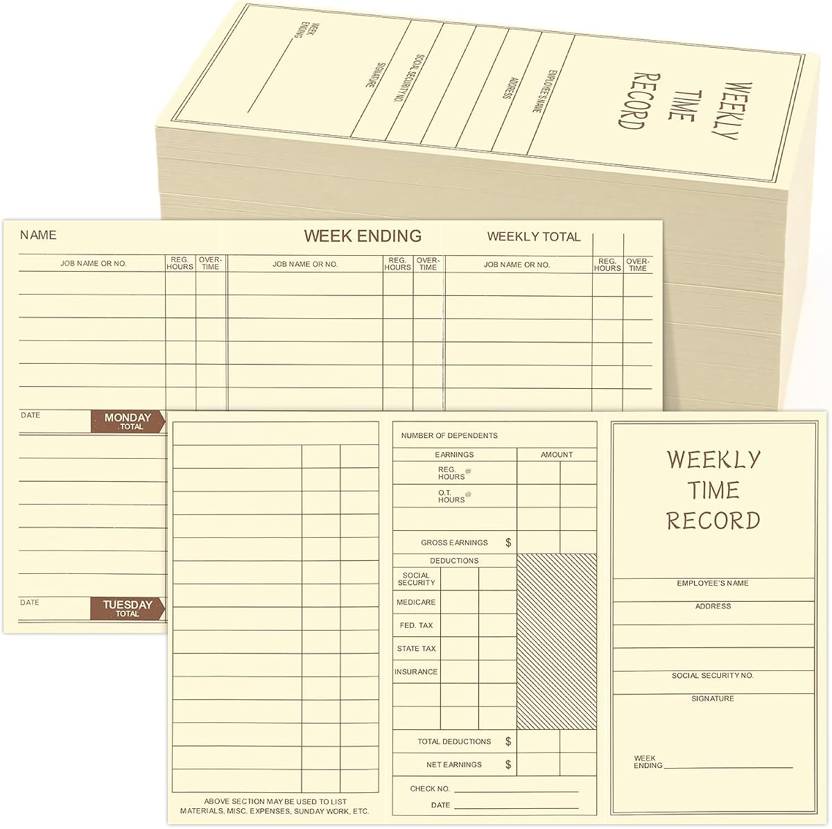 250 Count Weekly Employee Time Cards Preprinted Record Time Sheets Pocket Size 5 x 2.67 Inches Two Sided Yellow Print Timecards for Punch Clock Attendance Payroll Recorder Business