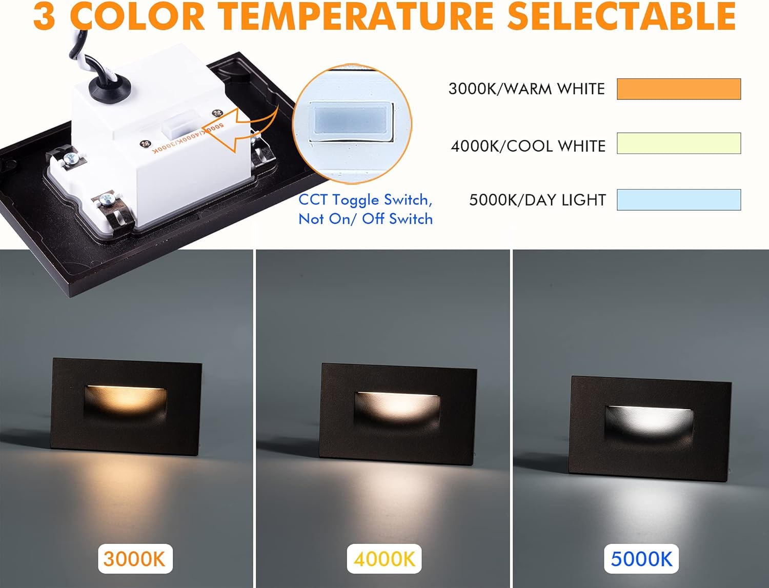 CLOUDY BAY 12V Low Voltage 3 Color Indoor and Outdoor LED Step Light,3000K/4000K/5000K Deck Lights,Stair Light,Oil Rubbed Bronze,Wet Location(Low Voltage Transformer is Required) - 