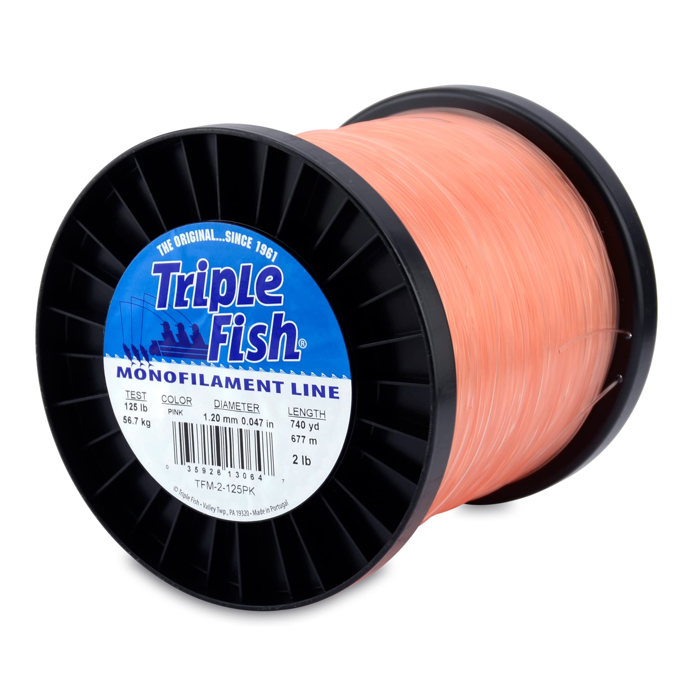 Triple Fish Monofilament Line, 125 lb / 56.7 kg Test, .047 in / 1.20 mm Dia, Pink, 2 lb / 0.91 kg Spool, 740 yd / 677 m