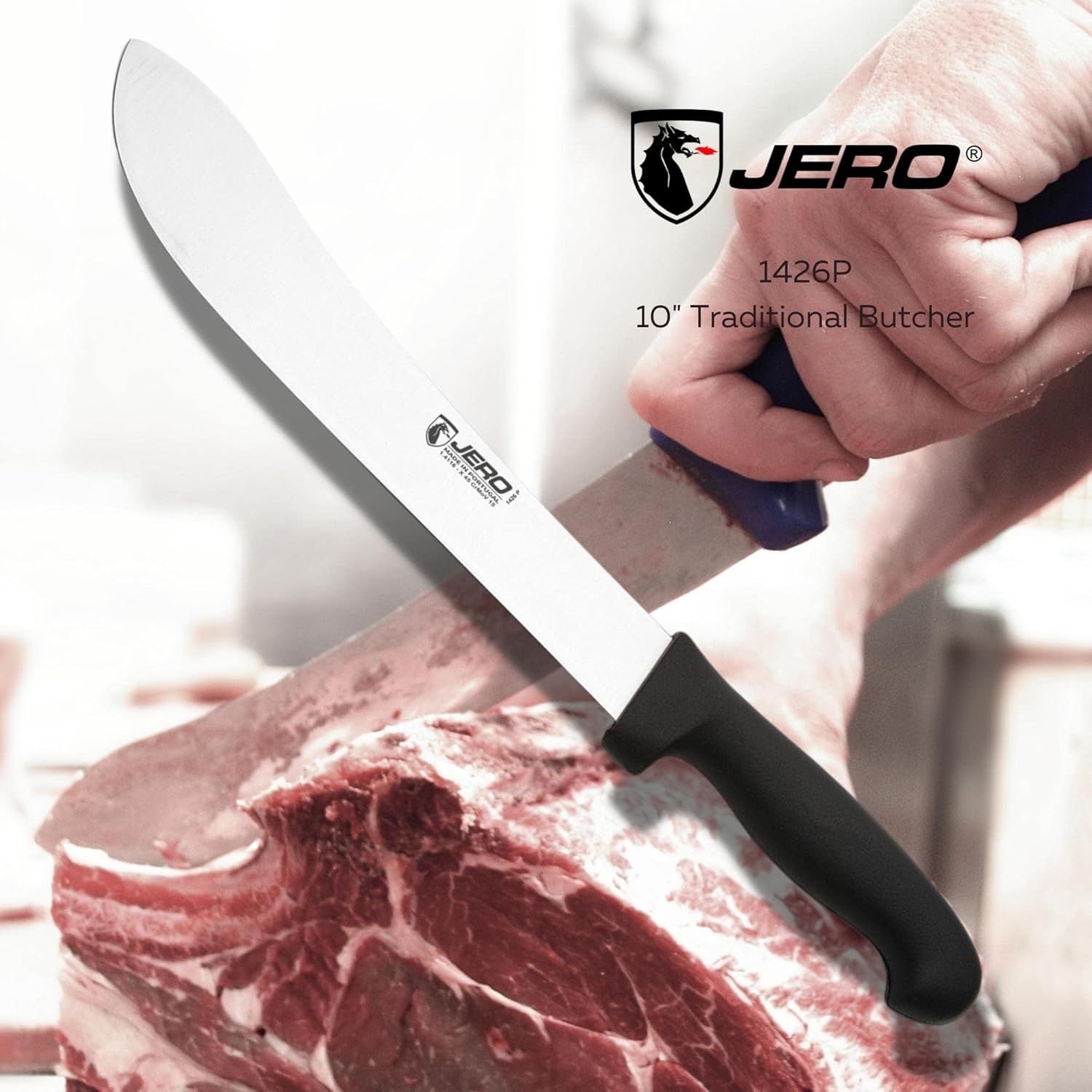 Jero Professional Series 10 Inch Butcher Knife - Traditional Style Blade - Large Easy Grip Handle - German High-Carbon Stainless Steel - Made in Portugal