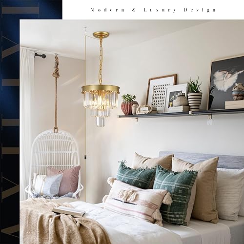 Miniatura 6 de Lámpara colgante de cristal para isla de cocina, mini candelabros dorados enchufables de 12 pulgadas, moderna lámpara colgante de techo para