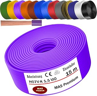 Cable H07 V-K 1 x 1,5 mm², color morado (lila), cable individual flexible de 5 a 100 m (15 m)
