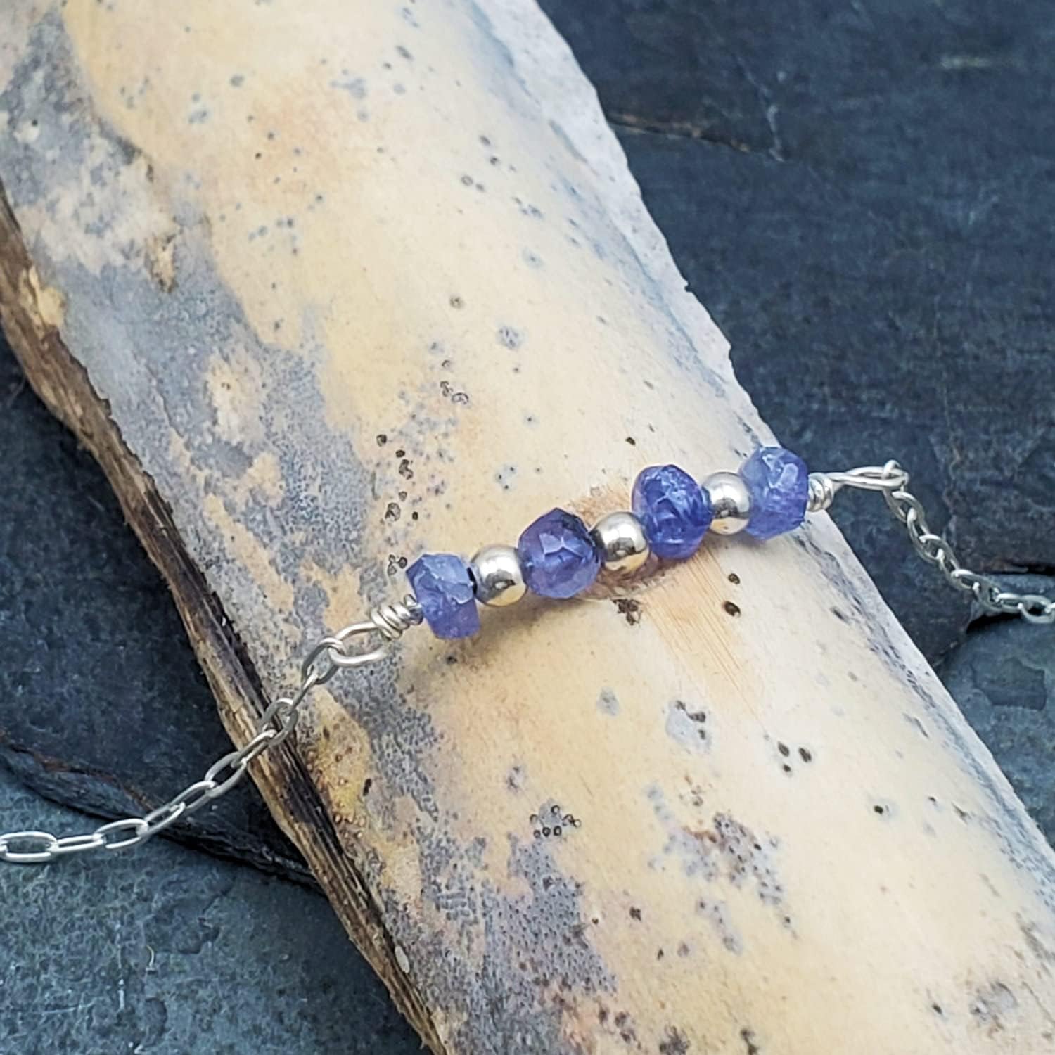 EnCharmed Sterling Silver Tanzanite Delicate Choker, Handmade Minimal Dainty Gemstone Necklace, Adjustable Length 14-17 Inches, December Birthstone - Image 3