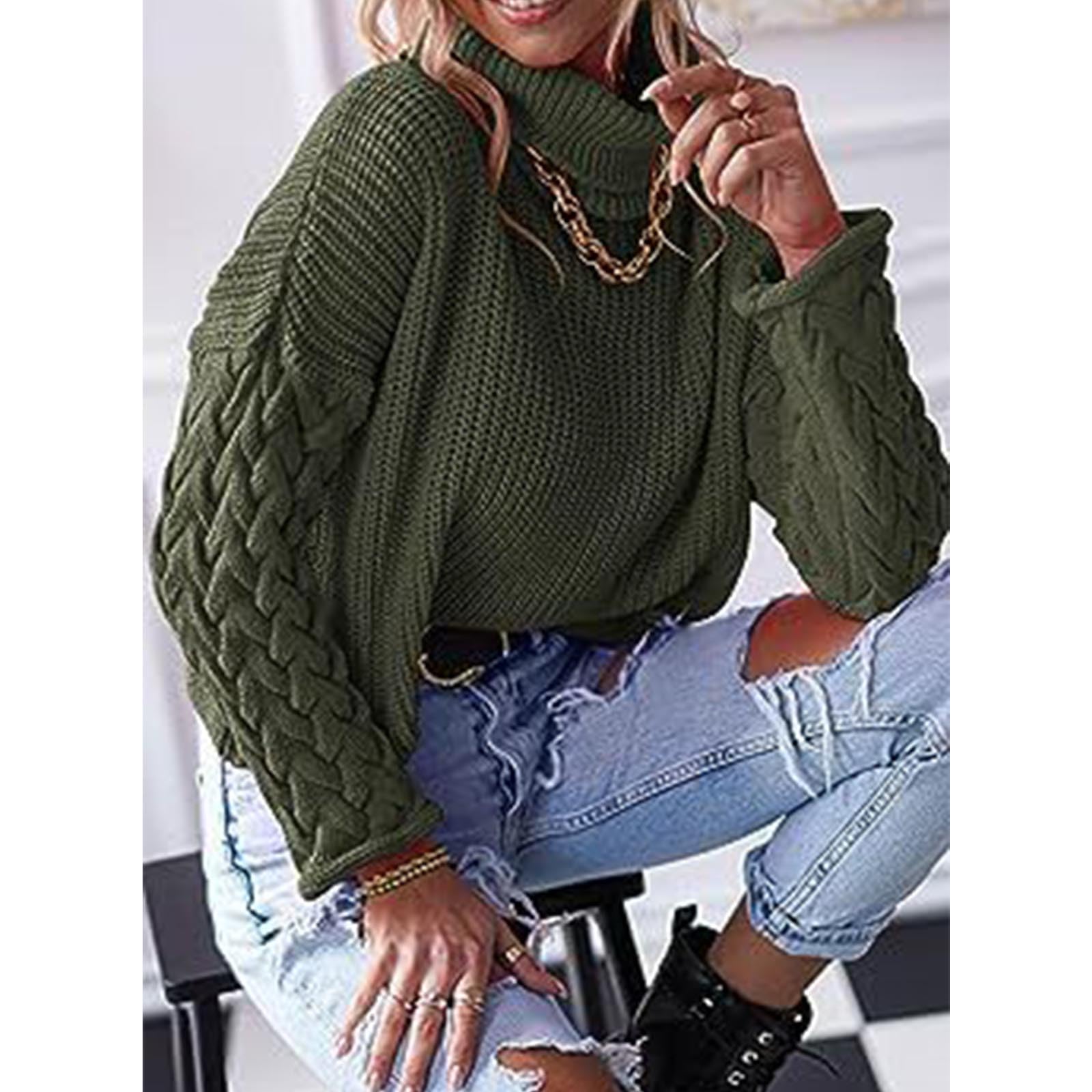 Greabuy Maglione lavorato a maglia a trecce a tinta unita da donna a maniche lunghe autunno inverno pullover felpa per donna maglione casual camicie da donna maglioni da donna felpe a maglia leggere,