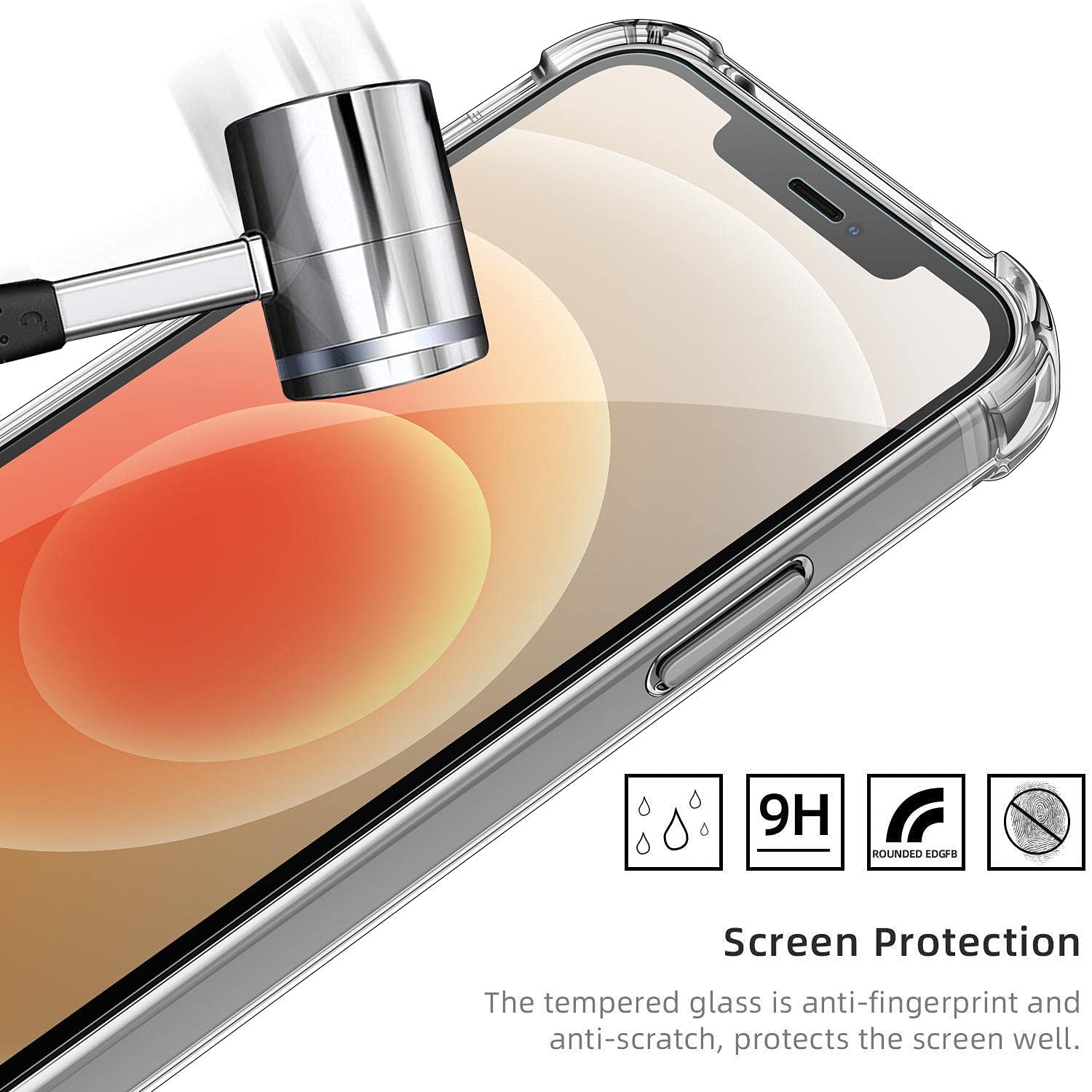 New&Teck - Cover Compatibile con iPhone 12/12 Pro (6.1) + [vetro temperato protezione schermo], in silicone TPU trasparente, [paraurti con angoli rinforzati