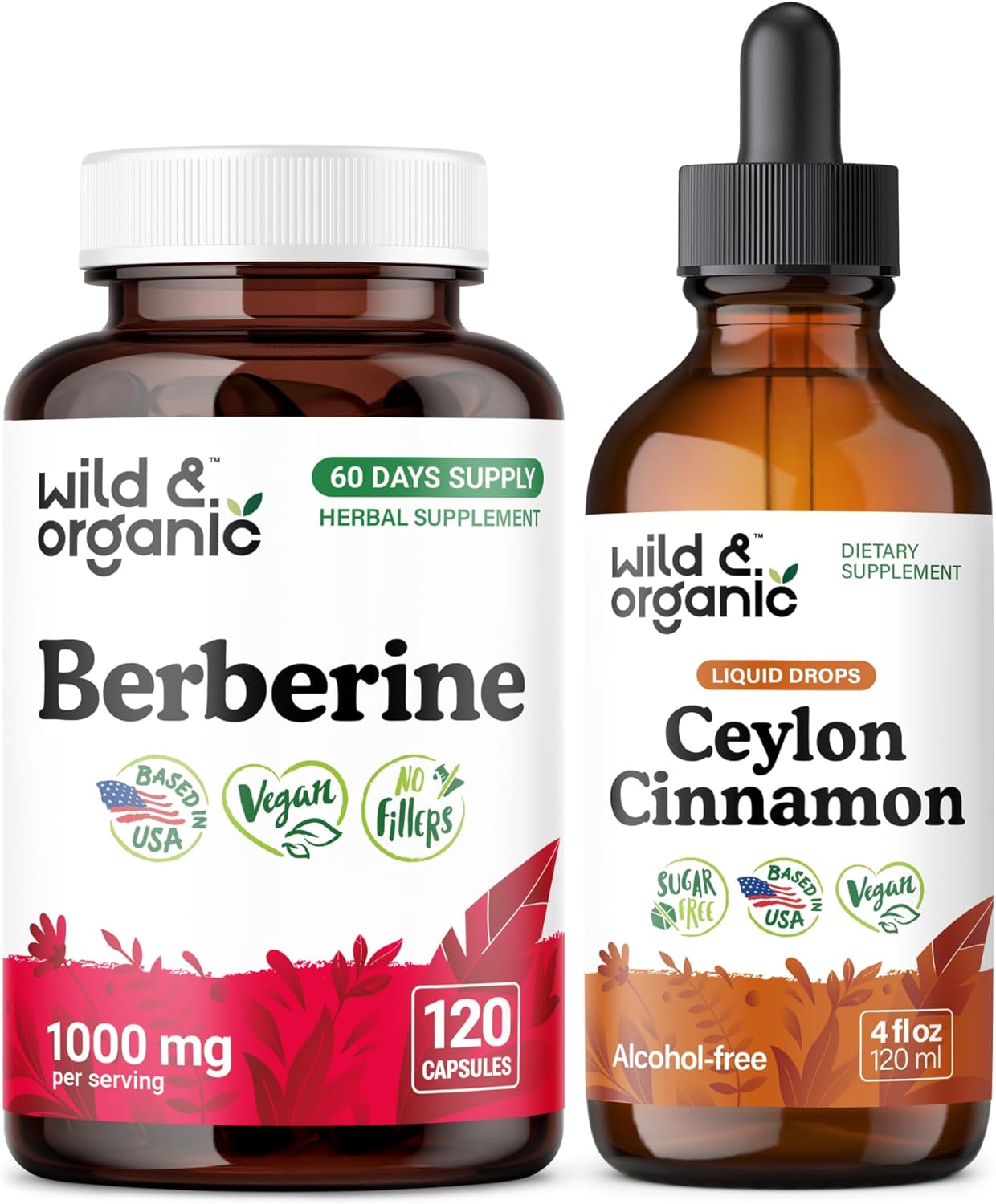 Wild & Organic Berberine 120 Capsules & Ceylon Cinnamon Tincture 4 fl oz