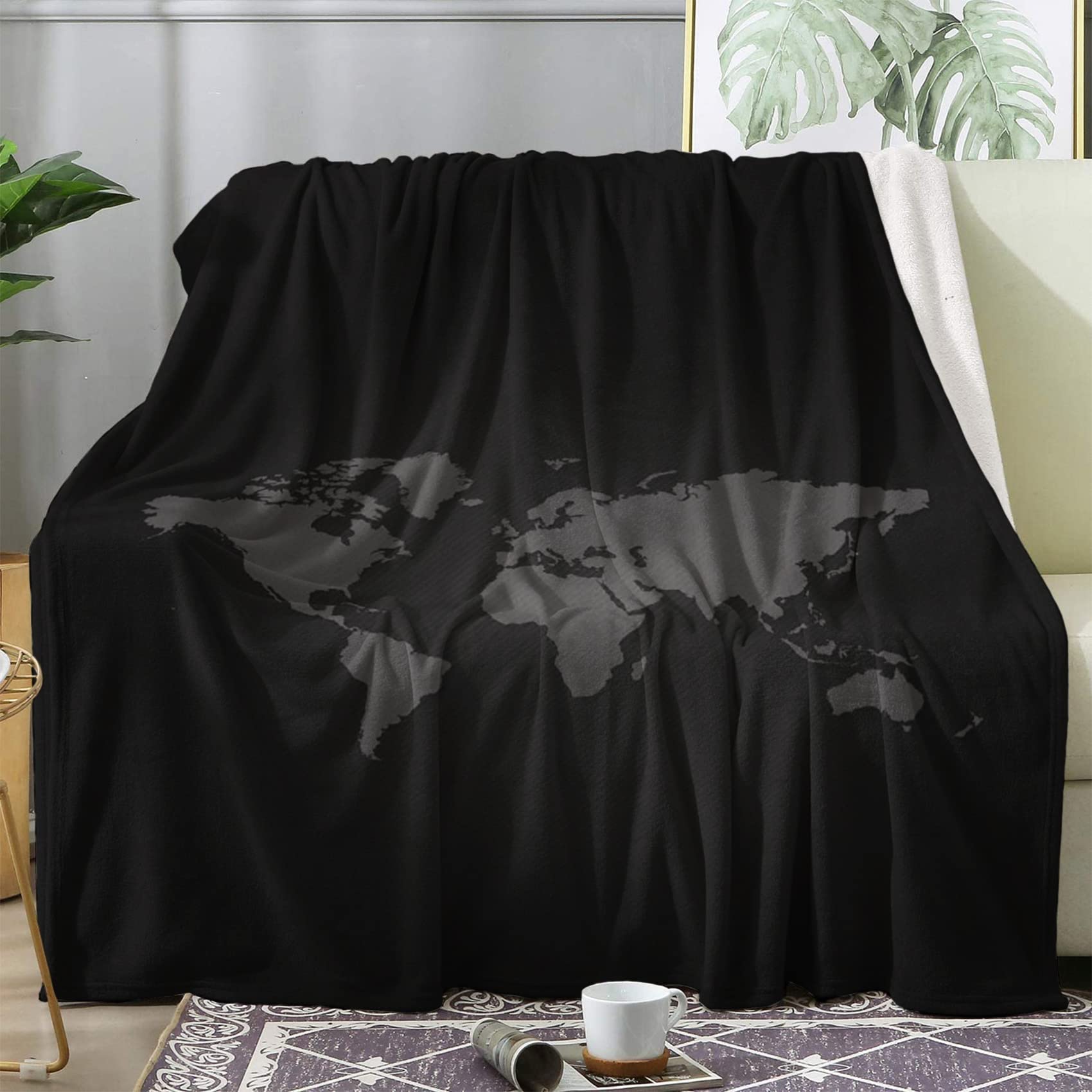 Couvertures et plaids pour canape et lit BUKITA plaid polaire noir