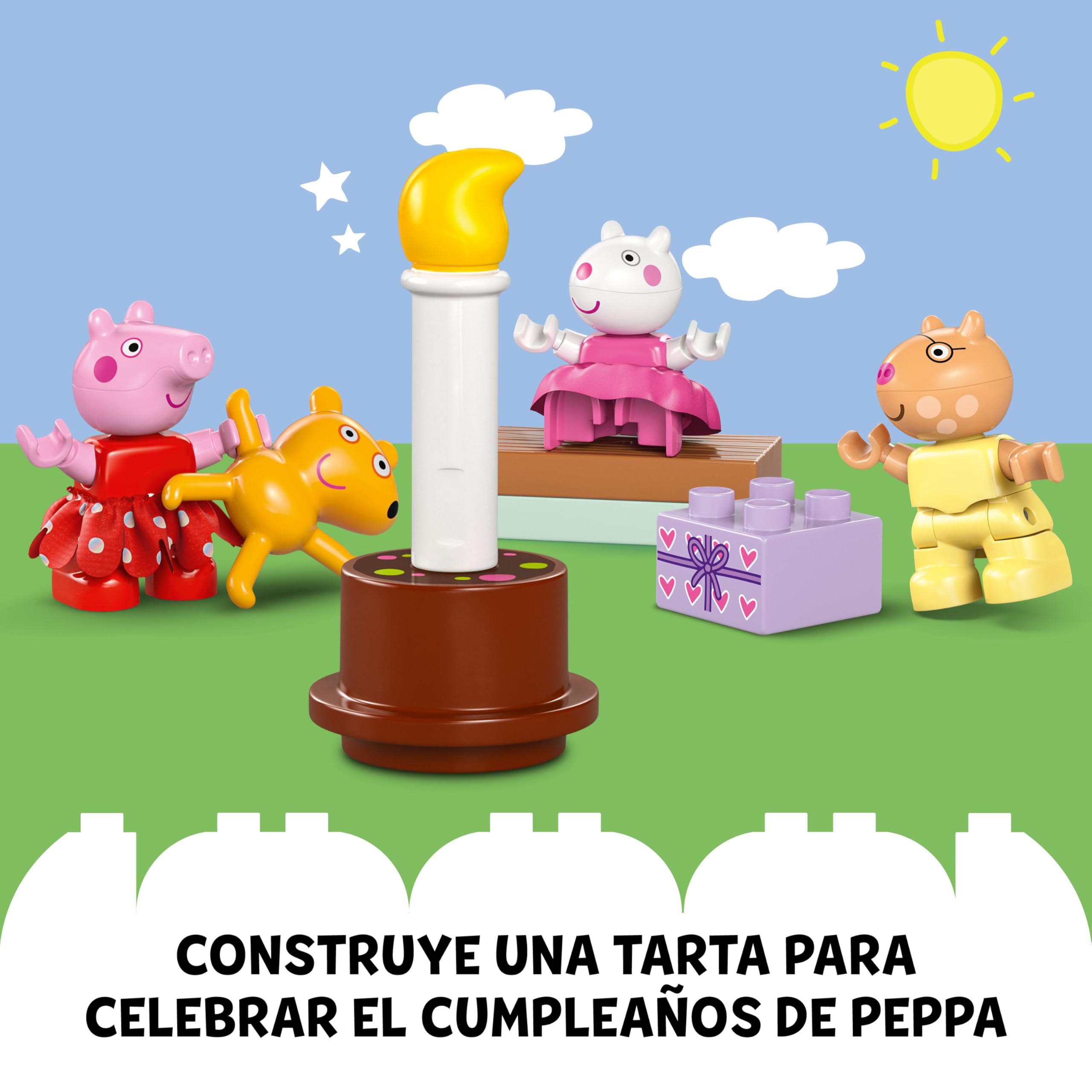 LEGO Duplo Casa de Cumpleaños de Peppa Pig Casita de Juguete con 3 Figuras y Tarta, Juego de Aprendizaje para Construir, Regalo para Niñas y Niños de 2 Años o Más 10433