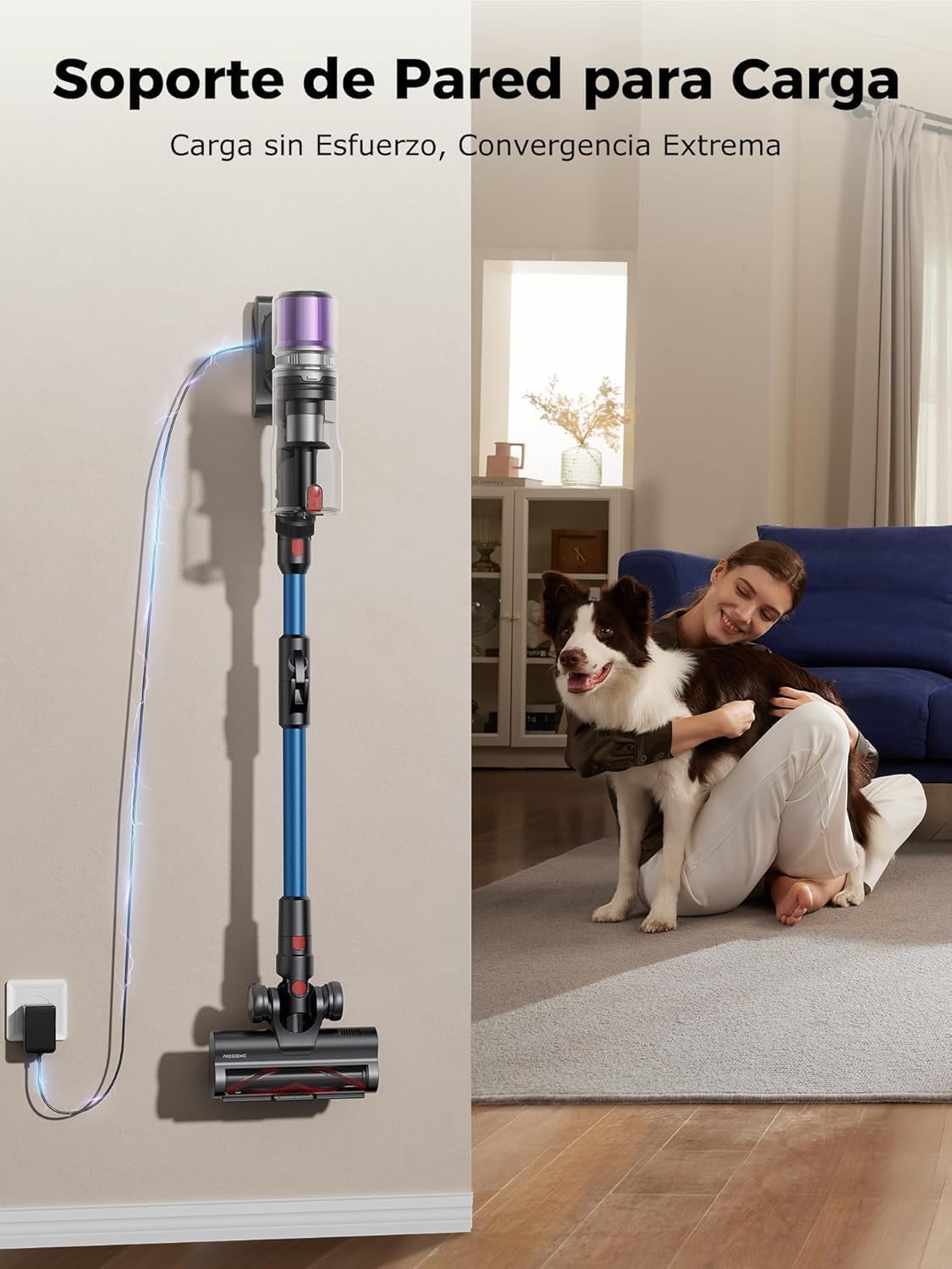 Proscenic P16 Aspiradora sin Cable 55Kpa/550W/65Mins, Aspiradora Escoba Vertical con Tubo Plegable, Cepillo Anti-Enredo y Pantalla Táctile LED para Suelo/Alfombra/Pelos de Mascotas