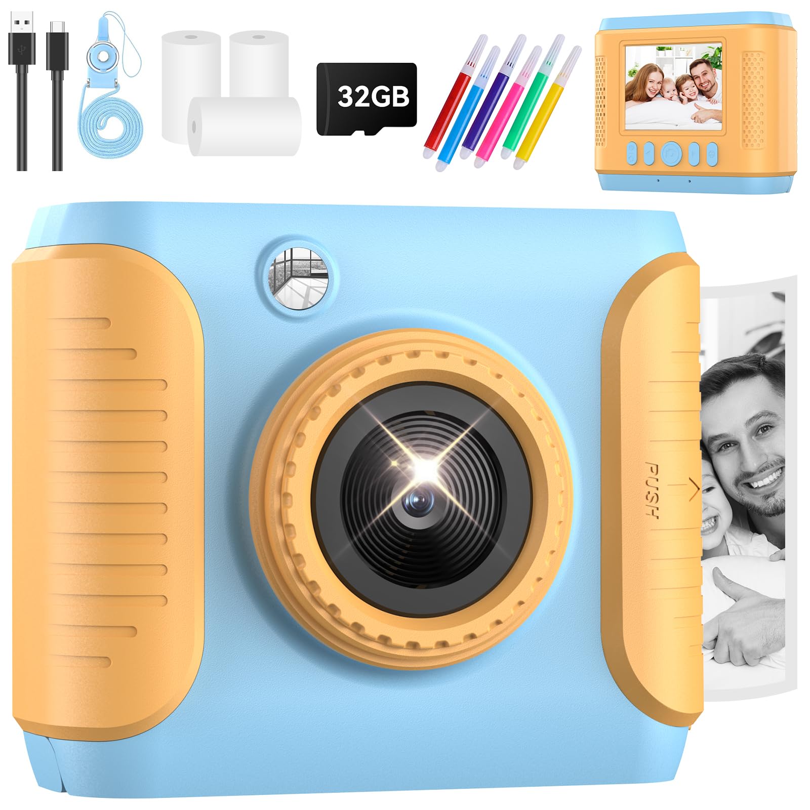 Instant Print Camera for Kids,2.4 Inch Screen Kids Instant Cameras,Christmas Birthday Gifts for Girls Age 3-12, ortable Toddler Toy for 3 4 5 6 7 8 9