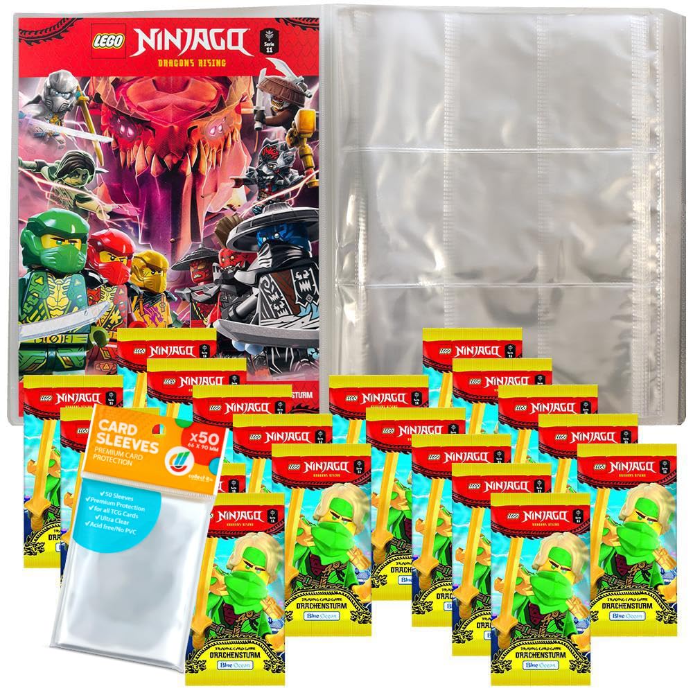 Bundle mit LEGO Ninjago Serie 11 Trading Cards - 1 Leere Sammelmappe + 20 Booster + Exklusive Collect-it Hüllen