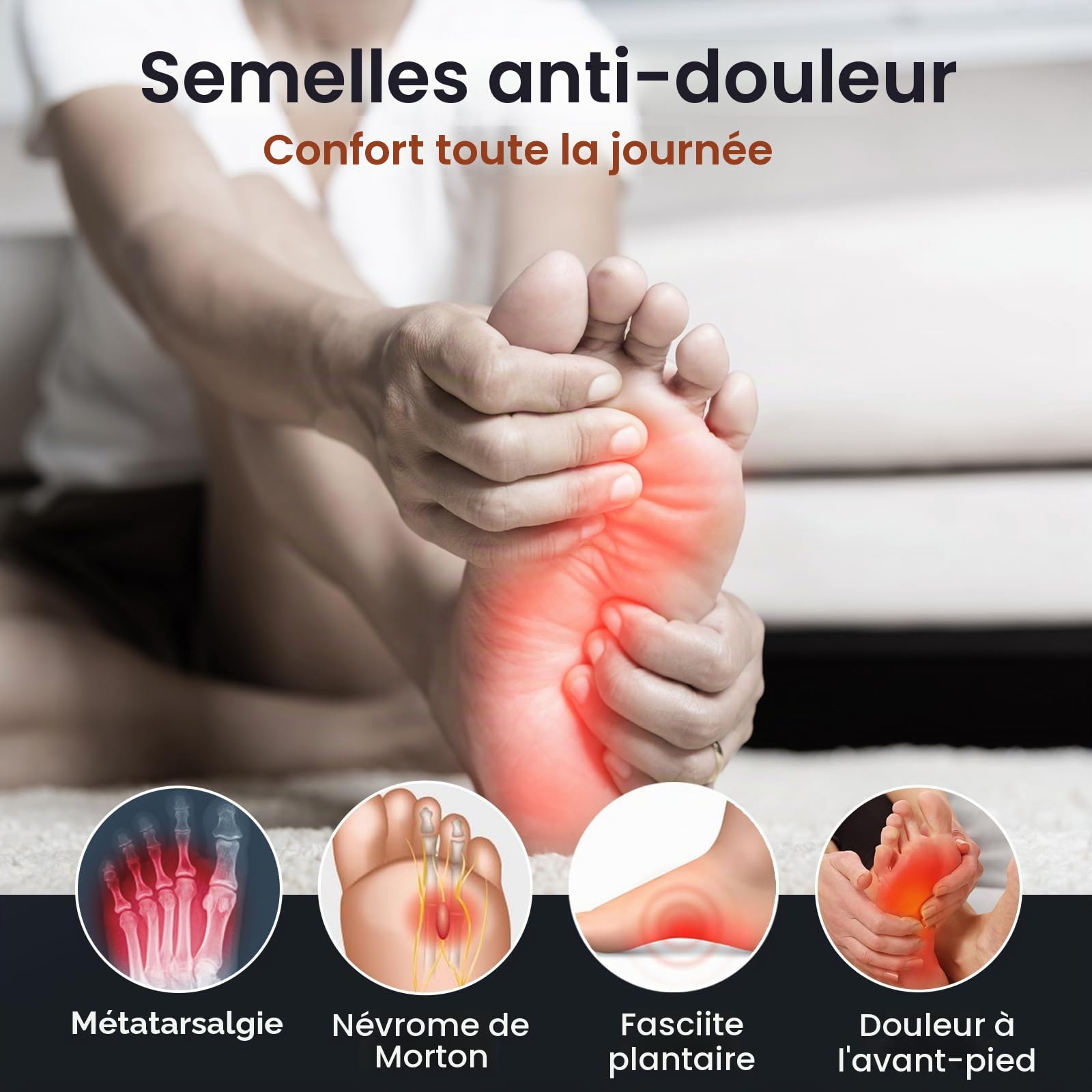 Semelles Orthopédiques pour Douleurs Métatarsiennes, Névrome de Morton & Fascite Plantaire - Support de Voûte avec Coussinet Anti-Pression - Confort Intense - Mixte Homme/Femme - M
