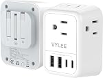 VYLEE Travel Plug Adapter, International Plug Adapter with 4 AC Outlets 2 USB Ports (2 USB C Port), Type C Power Adaptor Charger for the US to Most of Europe Iceland Spain Italy France Germany