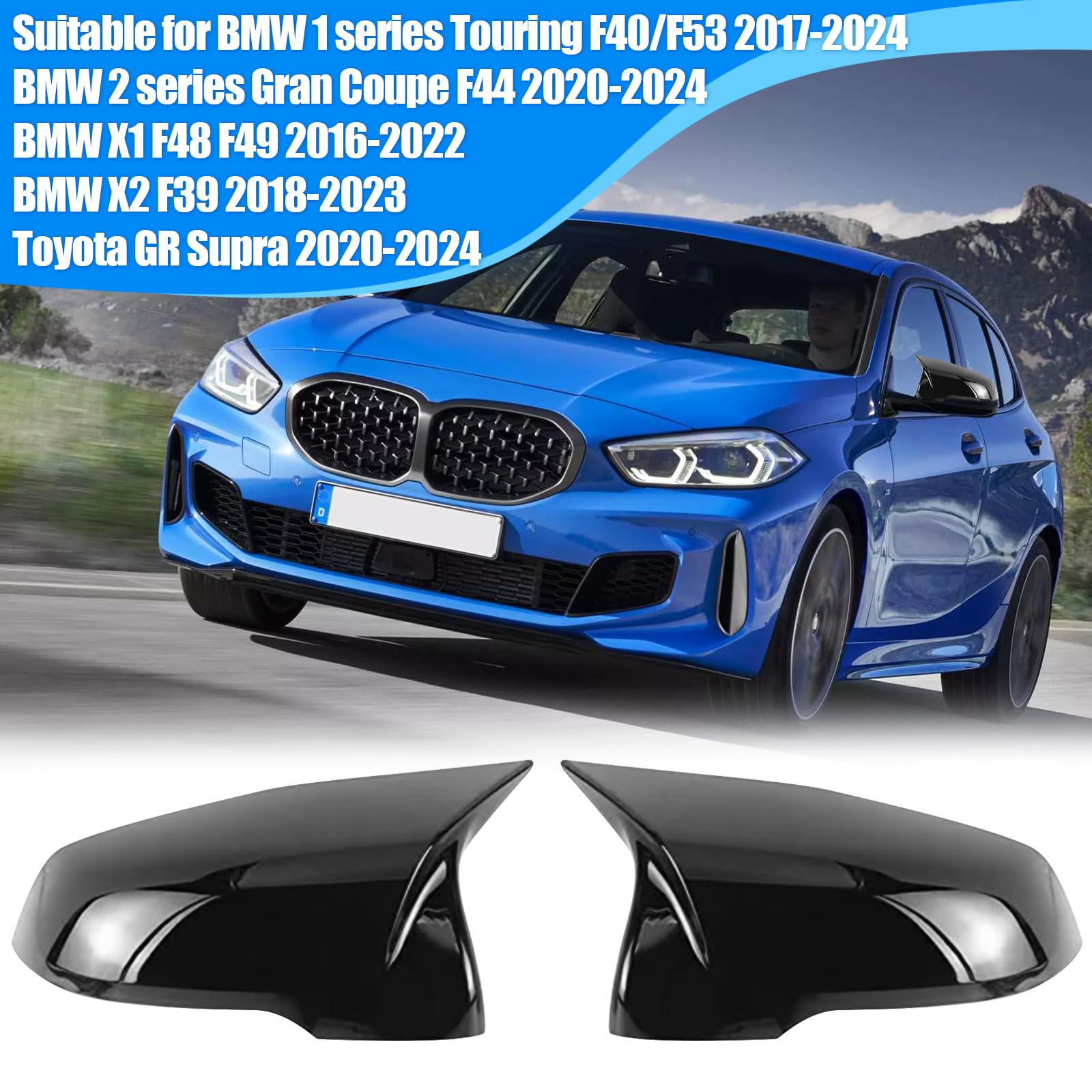 Spiegelabdeckungen Ersatz für BMW 1 Series Touring F40/F53 2017-2024/2 Series Gran Coupe F44 2020-2024/X1 F48 F49 2016-2022/X2 F39 2018-2023, 1 Paar Auto Spiegelkappen Außenspiegelkappe