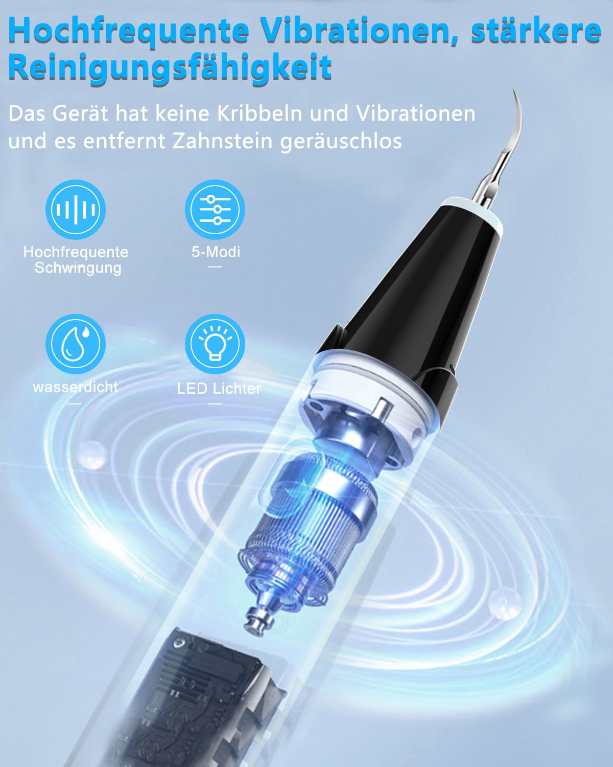 Zahnsteinentferner mit LED, Zahnreinigungsset für Hunde/Katzen und Hause, Elektrische Zahnreinigung Set mit 5 Modi und 3 Reinigungsköpfe, USB-C, IPX 7