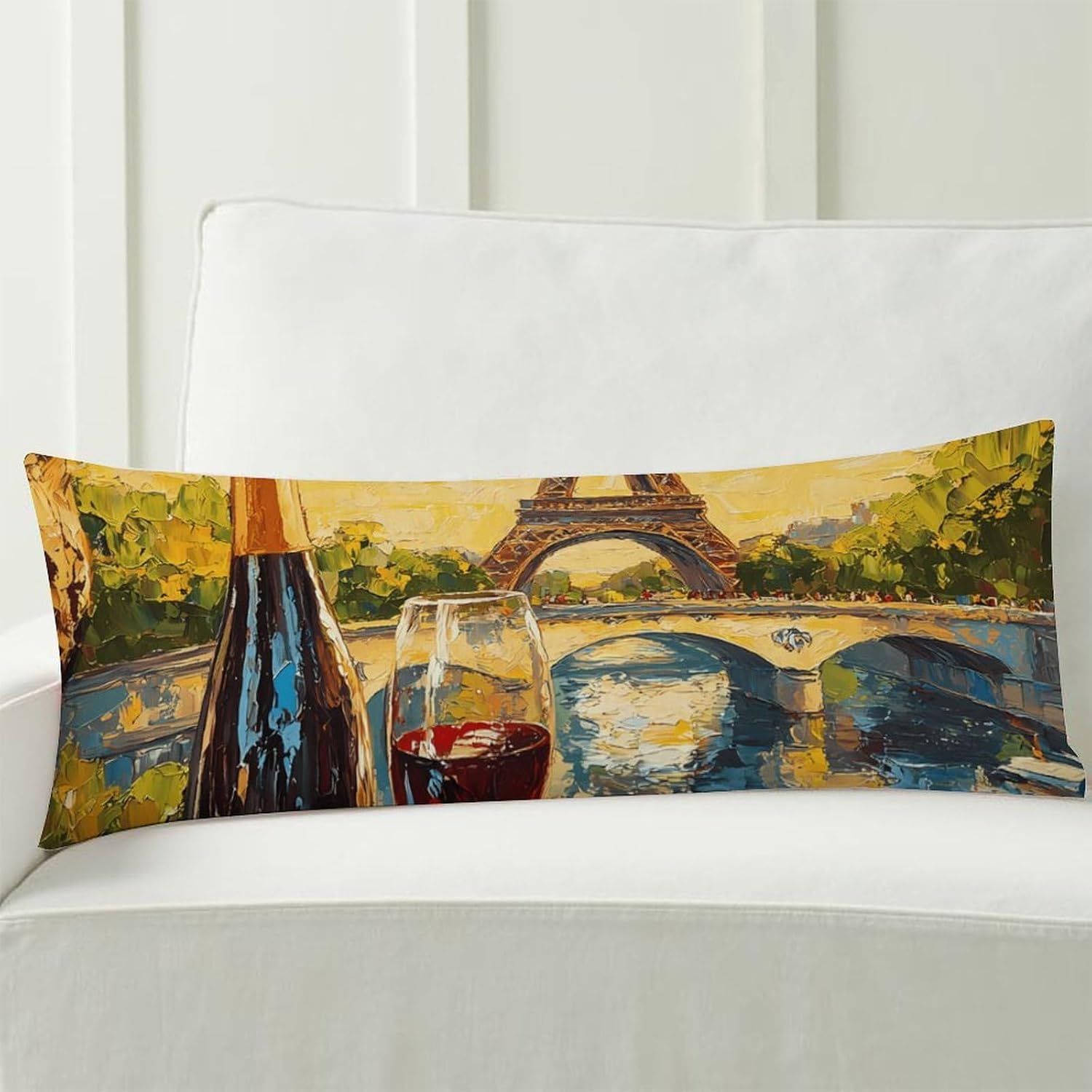 Wine French Bread Eiffel Tower Body Pillow Cover Long Cushion 18.9x53.1 Inch
