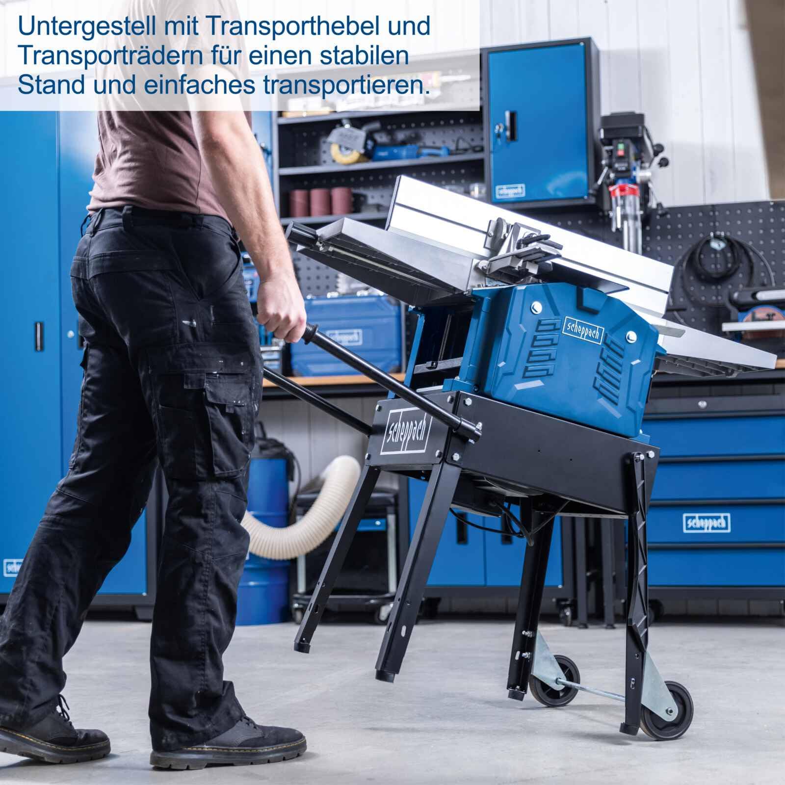 Scheppach Abricht -& Dickenhobelmaschine HMS1500 Hobelmaschine mit Untergestell | 2200W Leistung | Durchlasshöhe/-breite 160/260 mm | Spanabnahme 3mm | Abrichtanschlag 90°-135° | Messerdrehzahl 6500-1