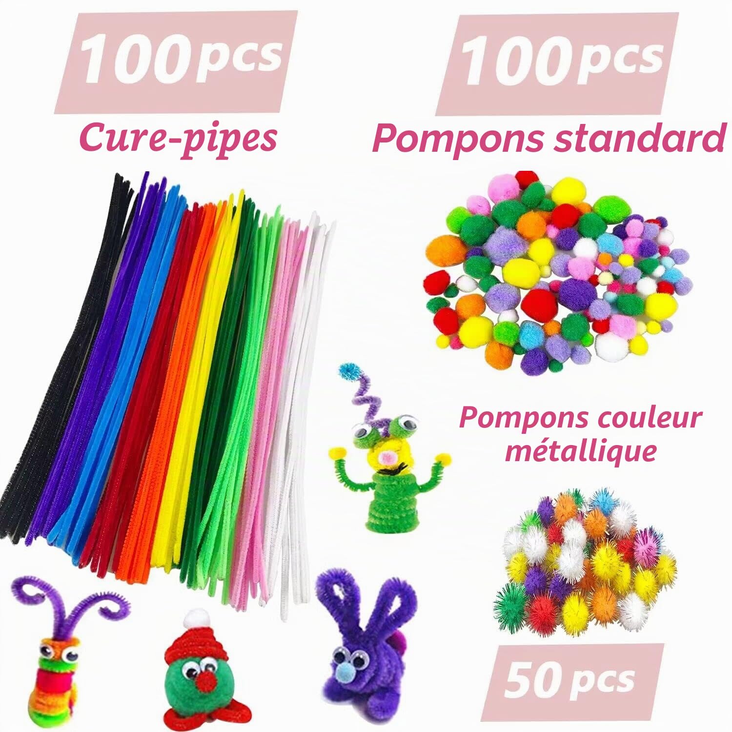 VLUINANI Activites Manuelles pour Enfants Kit Bricolage pour Enfant 4-12 Ans - Loisirs Créatifs avec Pipe Cleaners Pompons Plumes - Fournitures Éducatives pour Activités Enfantines