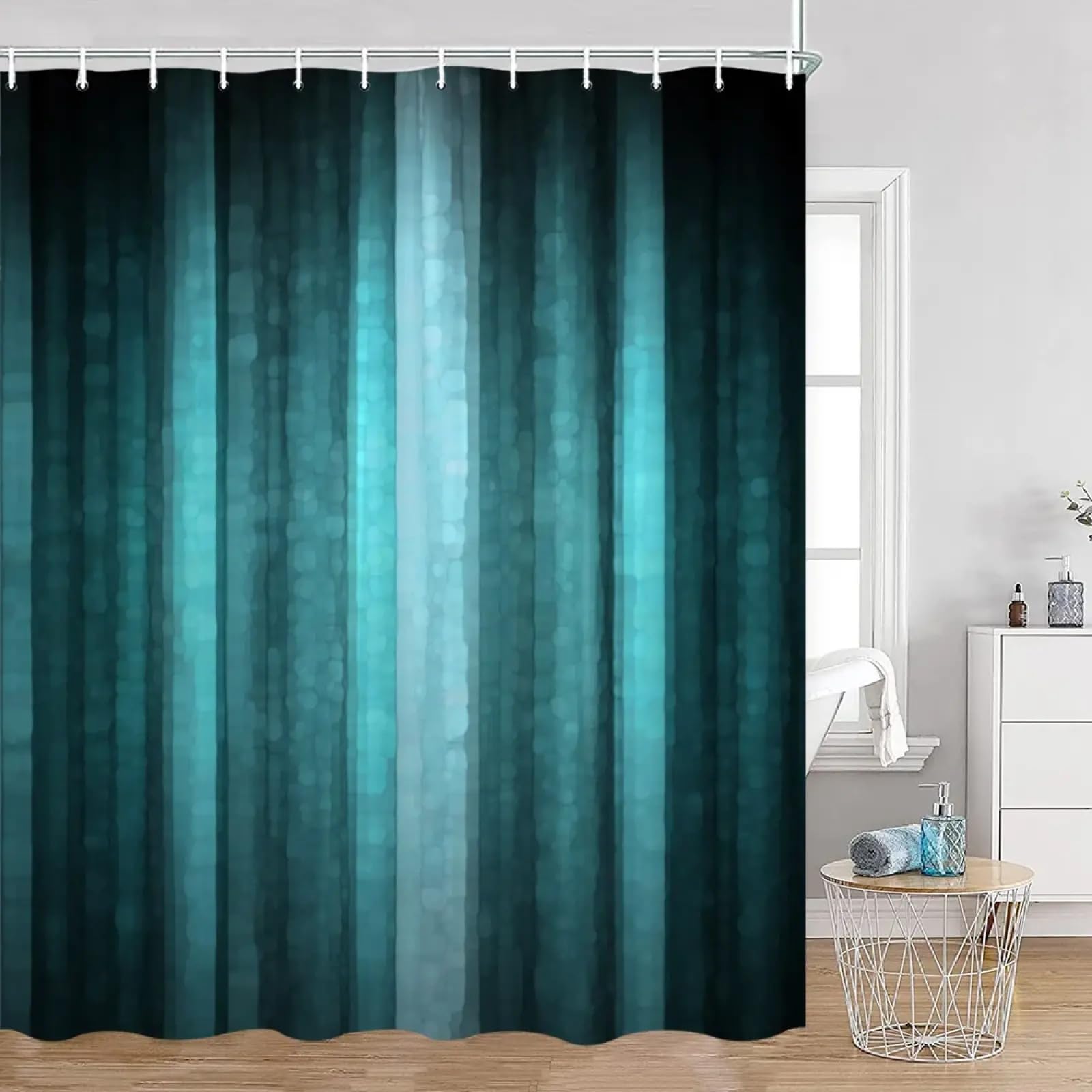 Rideaux de douche à rayures bleues étanches en polyester avec crochets pour douche moderne