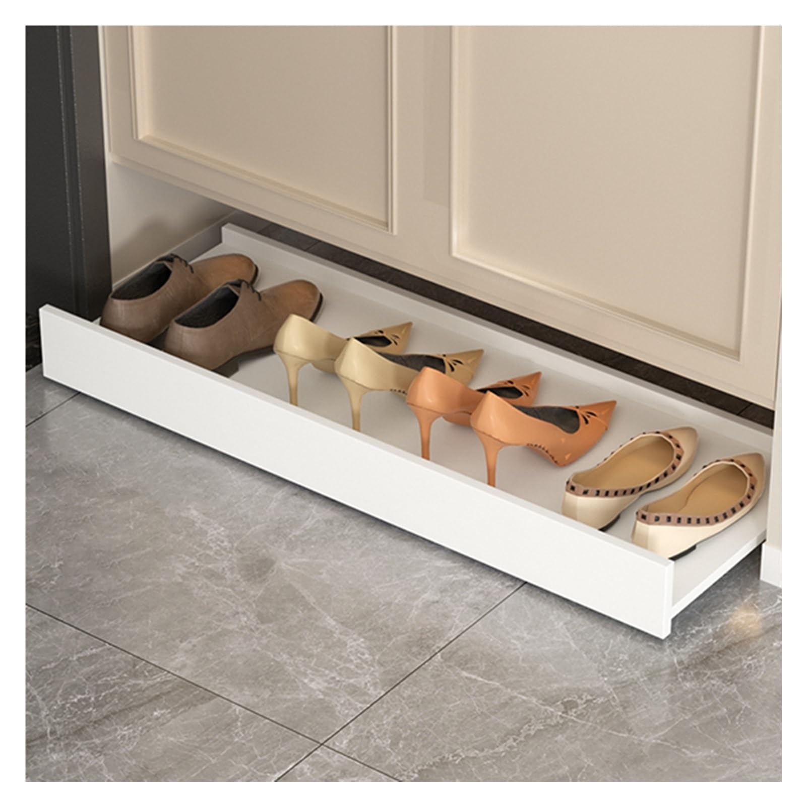 Erweiterbares Unterbett-Schuhregal mit Rädern, platzsparendes Design, ausziehbare Aufbewahrungslösung (weiß, 70 x 38,2 cm)