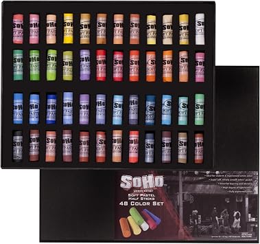 Soho Urban Artist Soft Pastels Set of 48 Unique, Vibrant Colors - Half Stick 1.3" Long, Soft Pastels for Artists, Velvety Texture, Lightfast, Perfect for Layering & Blending