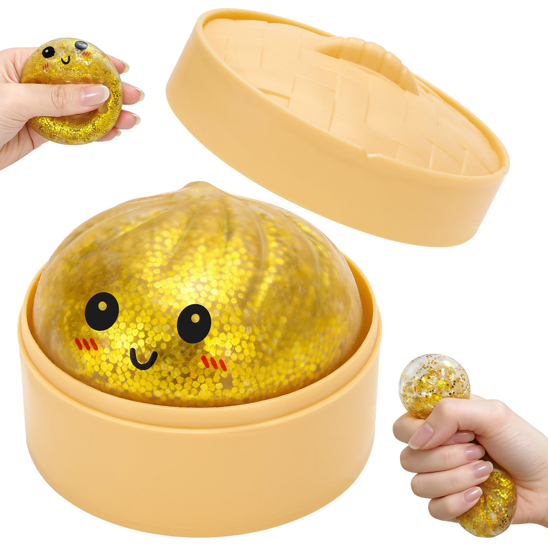 Photo 1 of 2.1" Glitter Dumpling Squishies Mystery Box, Colorful Stretchy Dumpling Stress Balls, Fidget Sensory Desk Decor, Easter Basket Stuffers & Holiday Stocking Stuffers with Food Steamer.