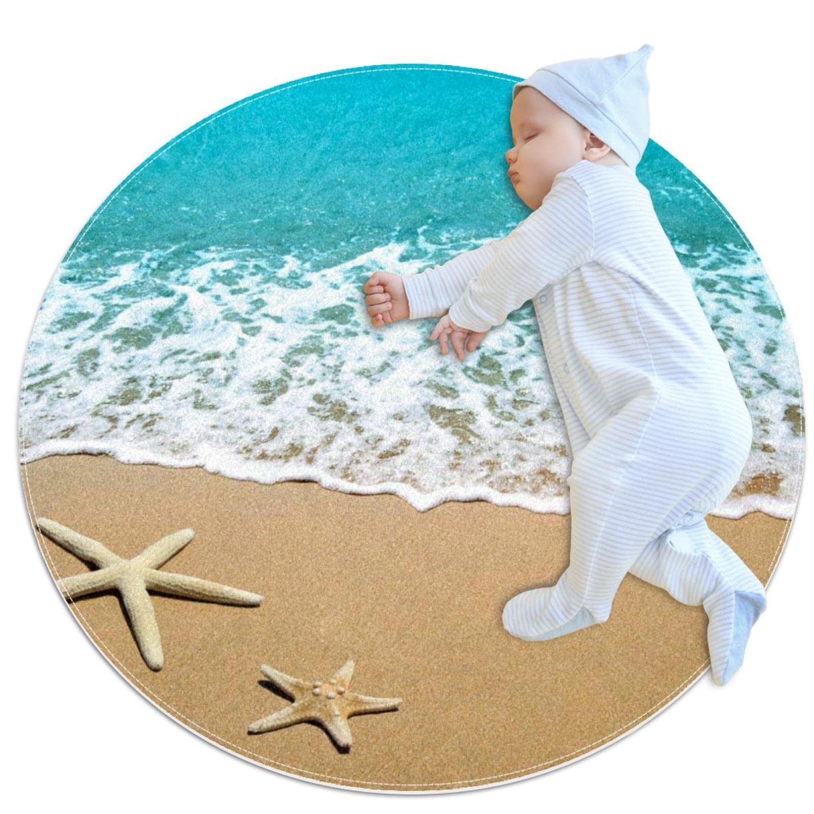 Tapis de jeu pour enfants rond 80x80cm motif étoile de mer JDEZ