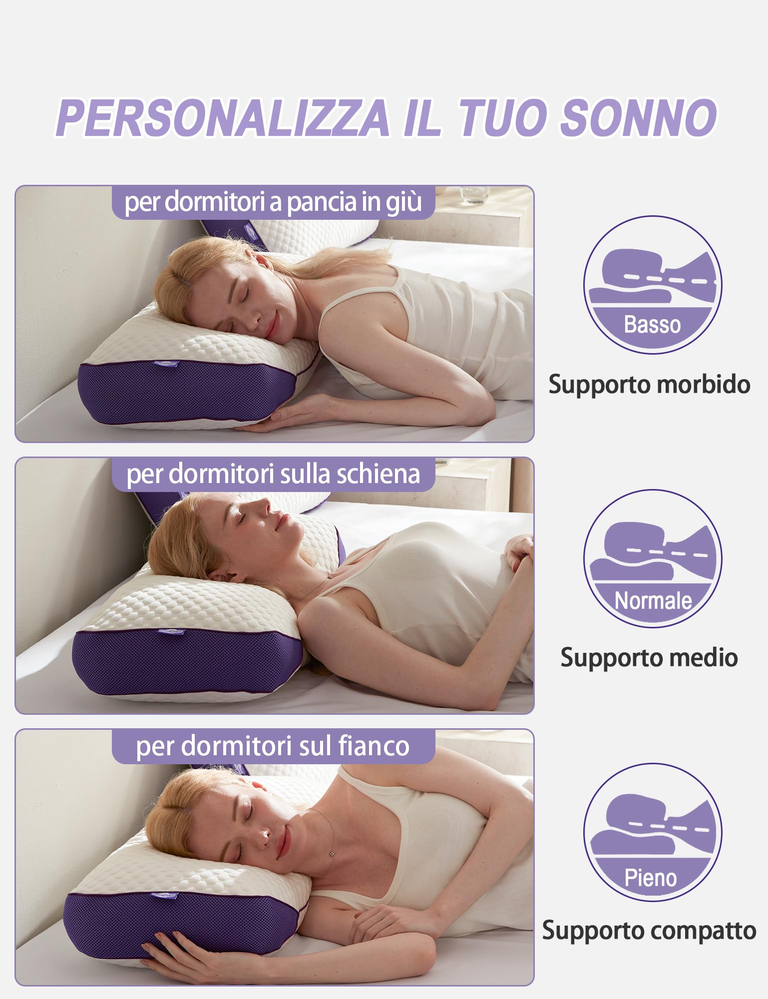 BPC Cuscino Letto 50x75 cm, Cuscino Memory Foam per Dormire con Altezza Regolabile, Doppia Faccia, Guanciale Cervicale Ergonomico, Traspirante e Ipoallergenico