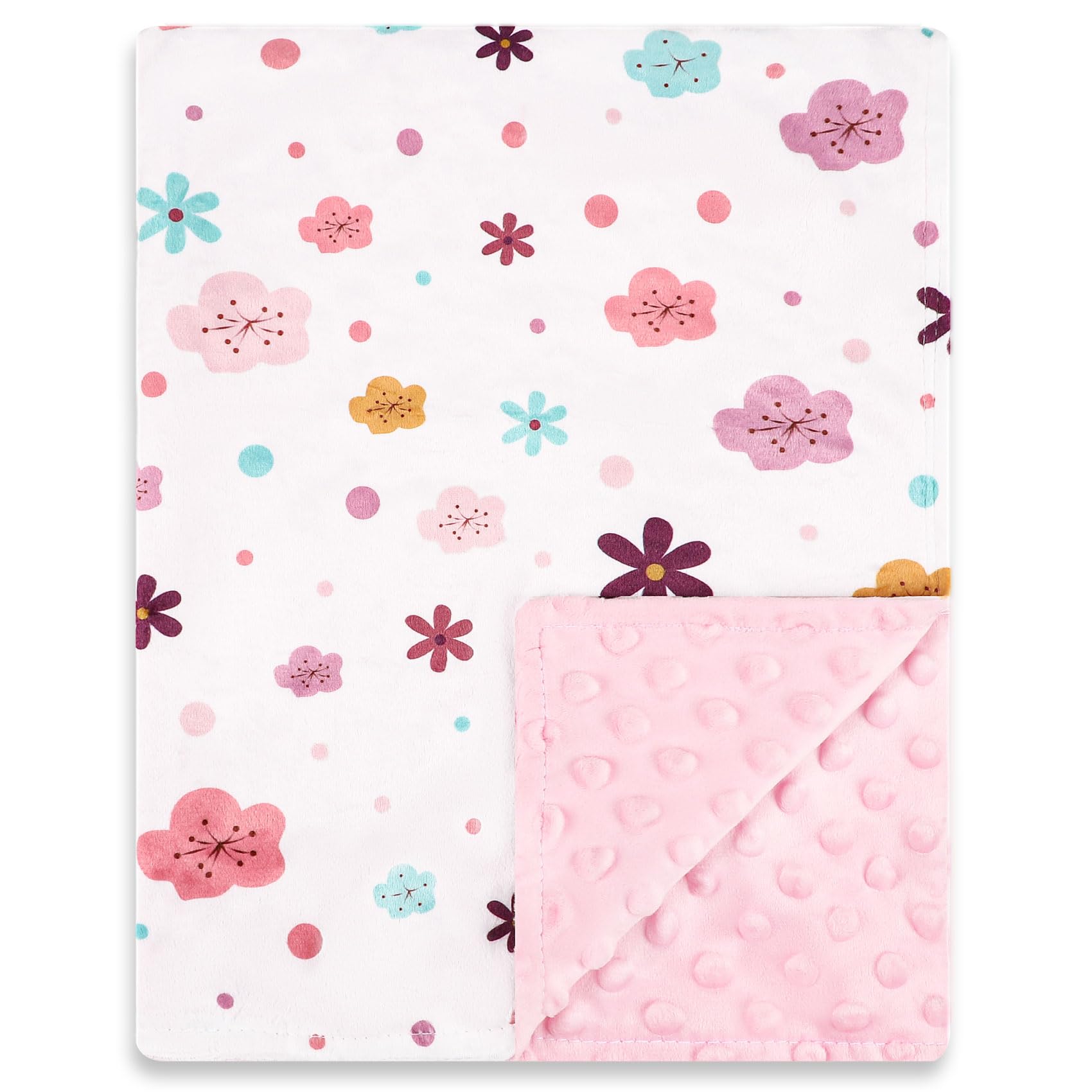 Pea Pod Baby Girls Blanket Soft Floral Minky Blanket for Newborn, 30'' x 40'' Double Layer Design, Dotted Backing Warm Baby Quilt Crib Blanket for Nursery/Stroller/Toddler Bed/Baby Car Seat