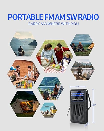 Miniatura 7 de Radio de bolsillo de 3 bandas, radio portátil AM FM SW funciona con pilas con onda corta, radios de transistor de clip trasero con linterna LED de