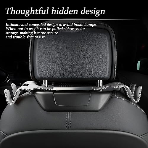 Miniatura 5 de AUCELI Gancho de cuero para reposacabezas de asiento de automóvil 2 en 1 2 soportes de almacenamiento de automóvil organizador de asiento trasero de