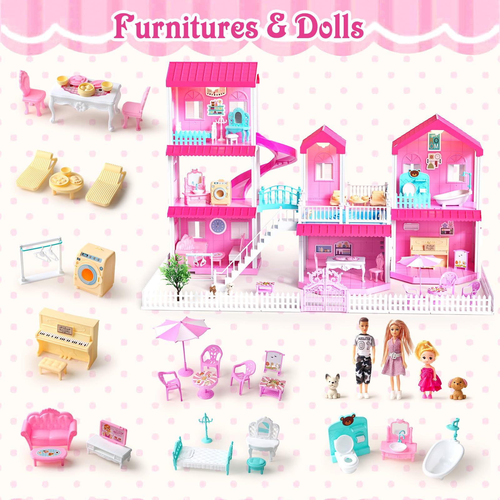 Amazon.co.jp: Toylink ピンクドールハウス 女の子用 3階建てのヴィラ