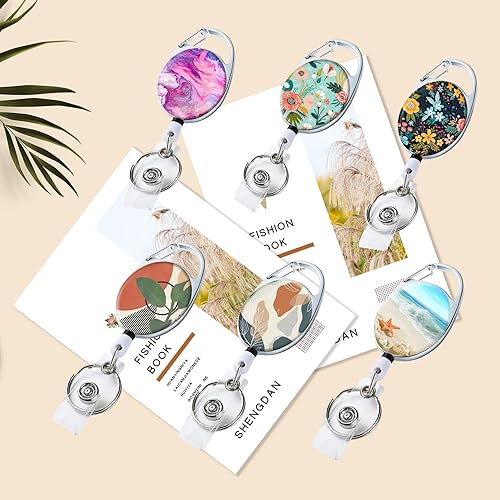 Vista 6 de Carrete retráctil para tarjetas de identificación con llavero retráctil para llaves, lindo nombre, carretes decorativos de tarjetas de Pretty