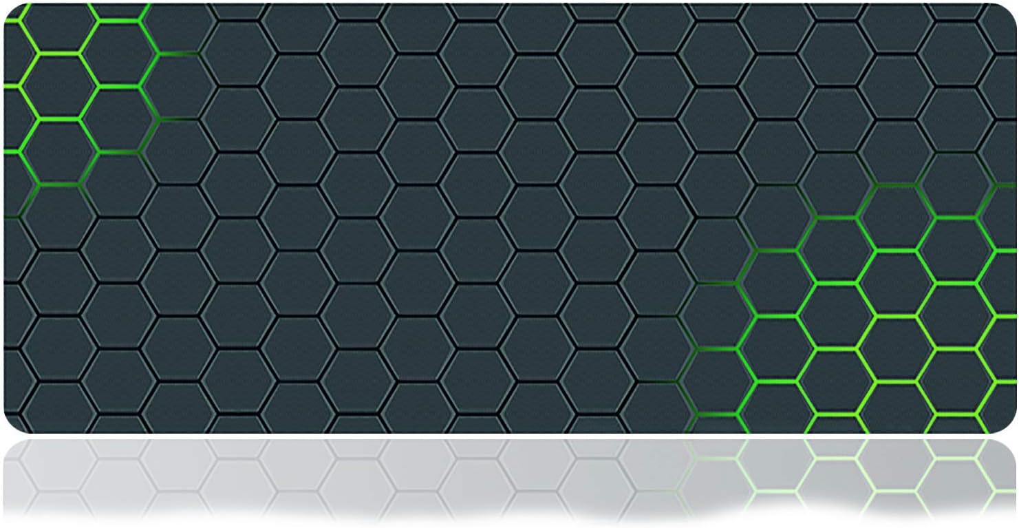 Large Gaming Mouse Pad, Mouse Mat with Stitched Edge, Non-Slip Rubber Base Mousepad with Portable Bag, for Desktop, Laptop, Keyboard, Consoles, 35.4 x 15.7 x 0.1 (Black+Green)