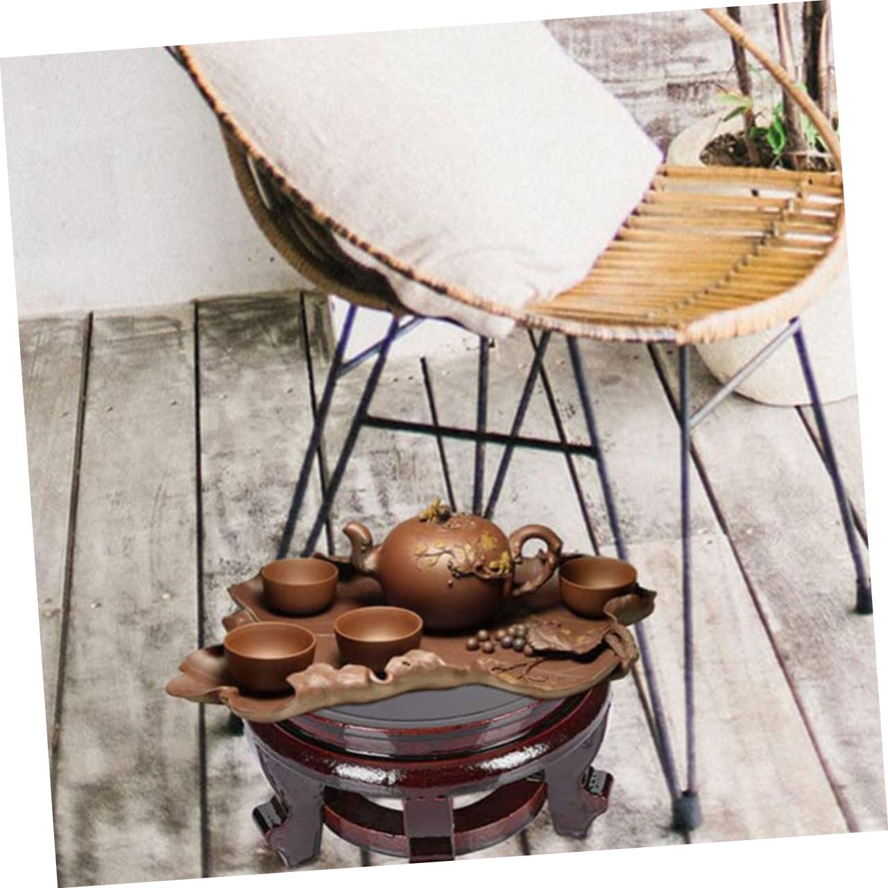 UKCOCO Soporte para Macetas Redondo de Madera Maciza 24 Cm, Base Elevadora para Plantas y Bonsáis, Base de Exhibición para Jarrones y Estatuas, Adecuado para Jardín Interior y Decoración