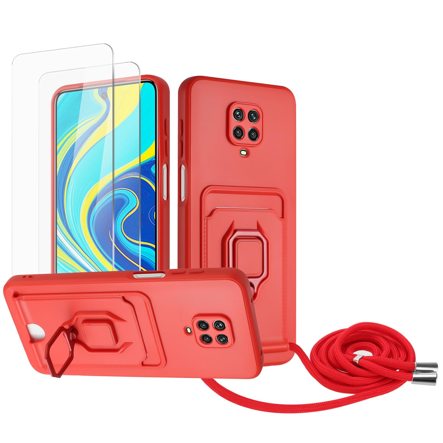 Zallagre Funda con Cuerda Compatible con Redmi Note 13 Pro 5G,[2 Packs Cristal Templado],Ranura para Tarjetas,Cubierta de Cámara Deslizante Proteger,360 Anillo Soporte-Morado — view 27