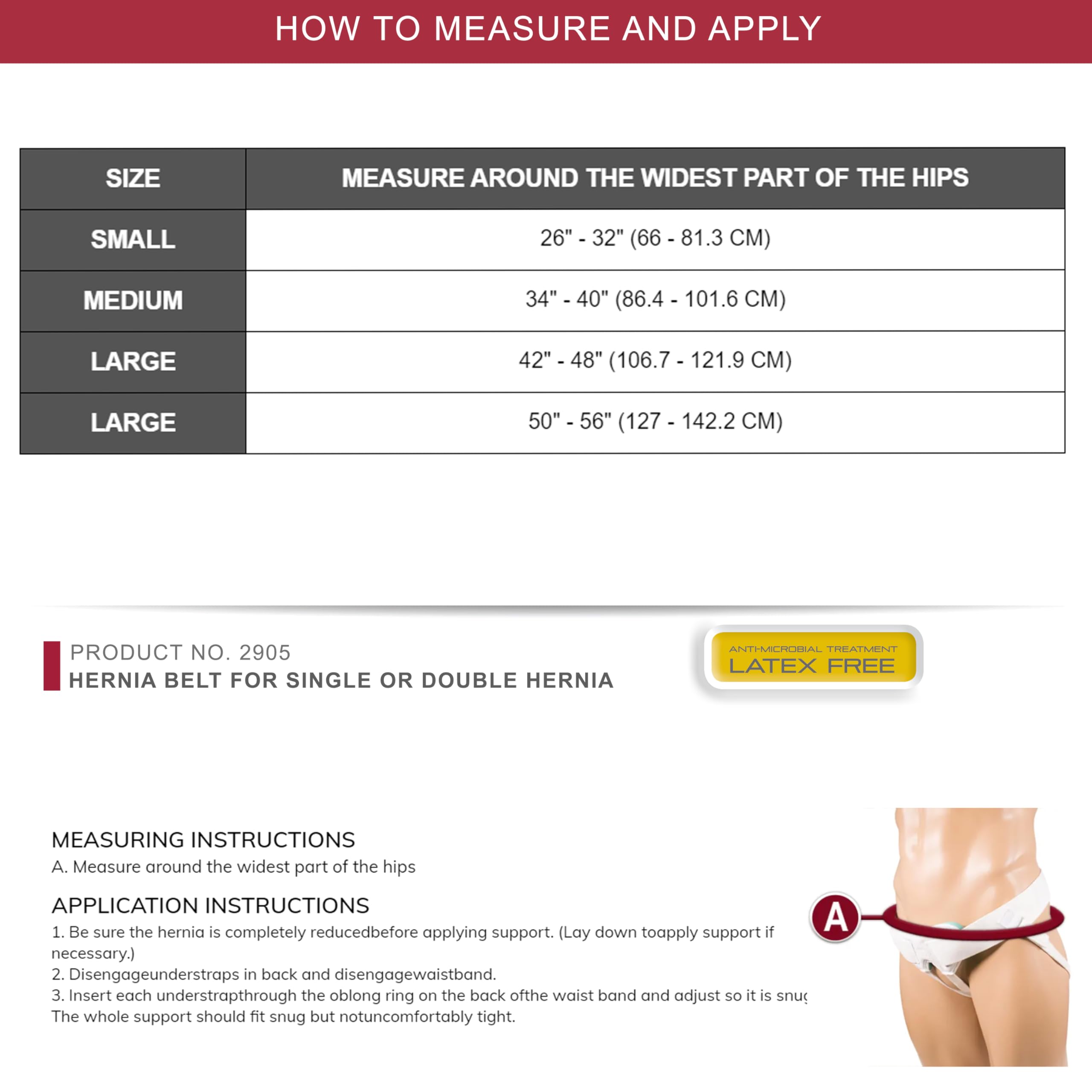 OTC Medical Hernia Belt for Single or Double Hernia, Non Abrasive Truss for Inguinal or Scrotal Hernia Support, White, Medium