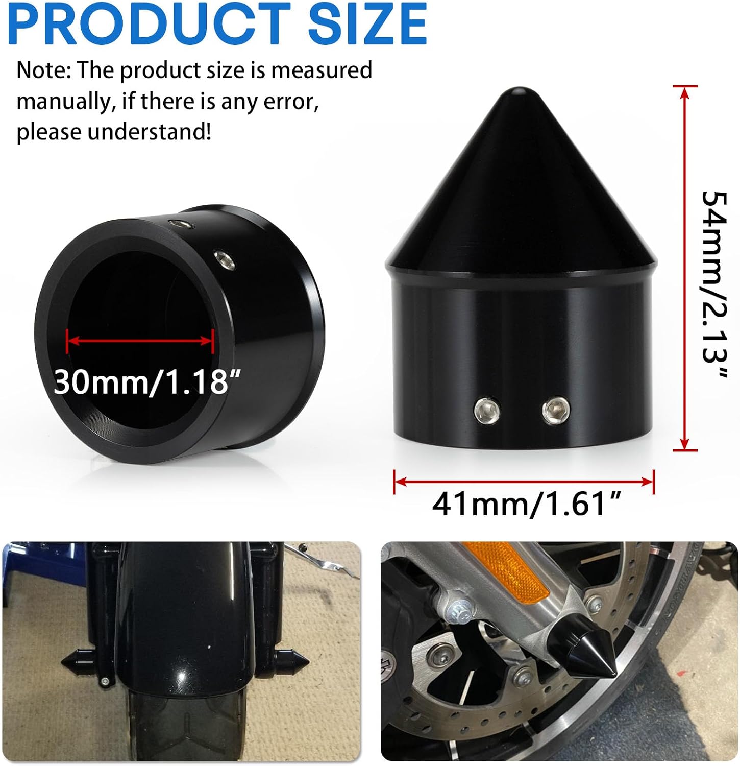 PSLER Motorcycle Front Axle Caps Nut Cover for Softail, Black | CNC aluminum cap fits Road King, Street Glide, Electra Glide & Iron 883 models.