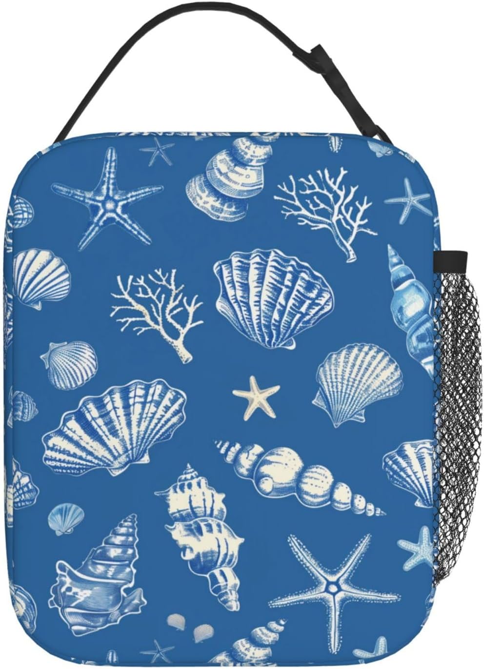Reusable Marine Life Lunch Box for Kids Girls Boys Women Adult, Insulated Starfish Seashell Lunch Bag,Polyester Cooler Ocean Blue Handbags Case for School Picnic Work Travel Beach or Hiking
