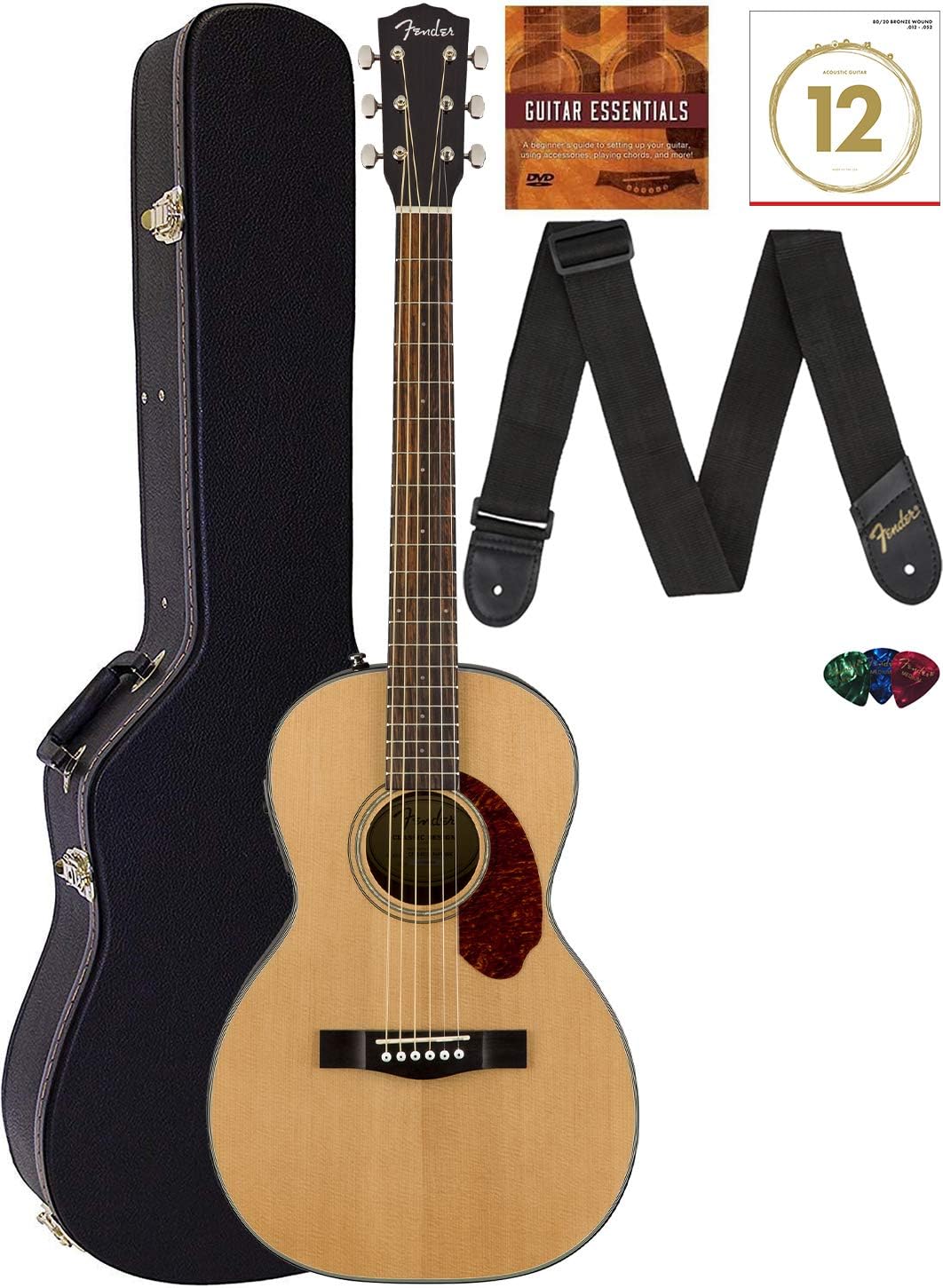 Fender CP-140SE Acoustic-Electric Guitar Bundle with Hard Case, Strap, Strings, Picks, and Instructional DVD - Natural