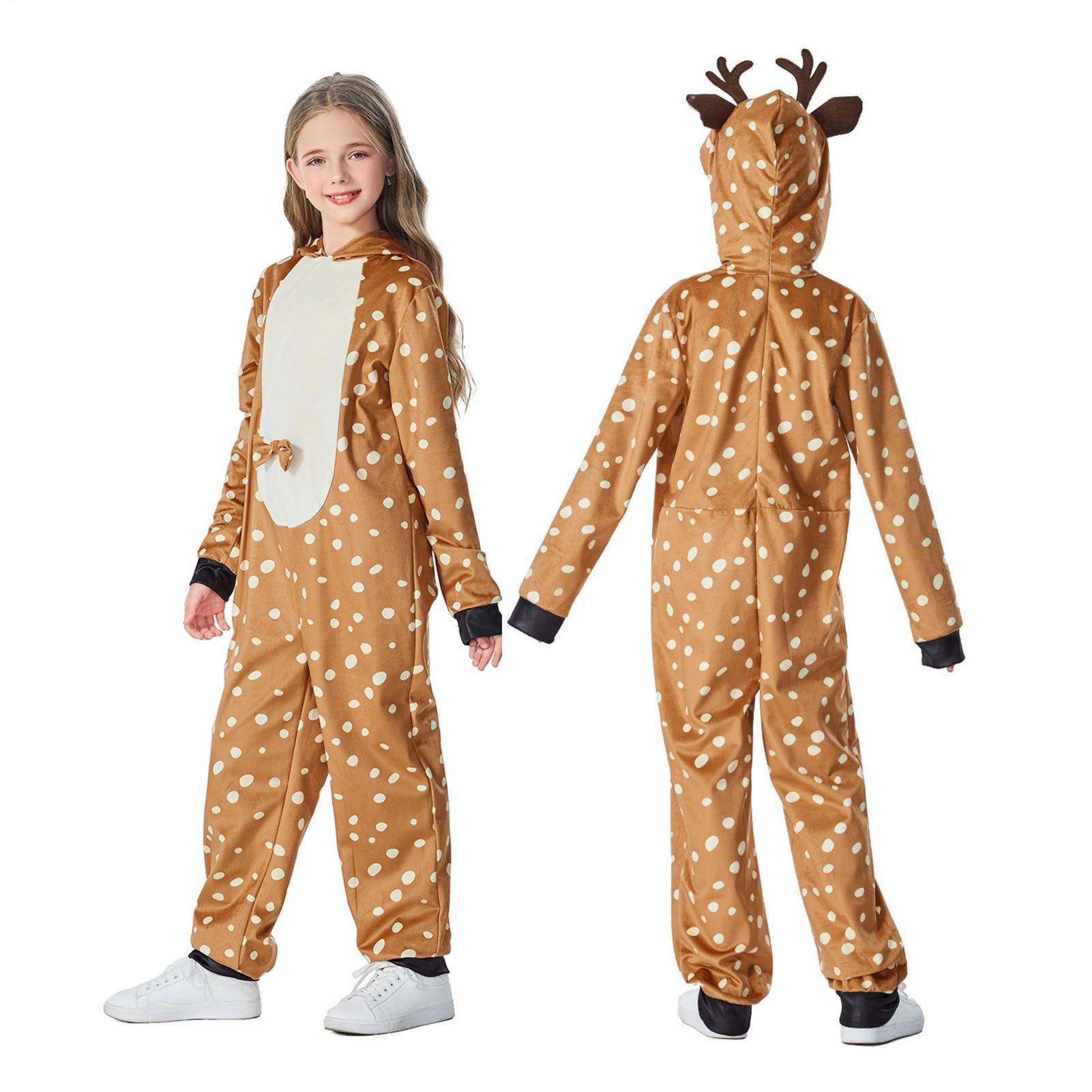 Costume da renna per set di Natale, unisex, con cappuccio