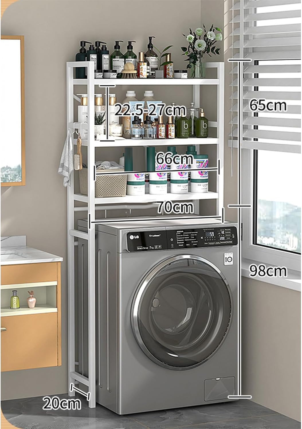 [YXSNG] ゴミ箱上ラック シェルフ スリム 幅50 幅70 棚 隙間収納 すき間 頑丈 ホワイト おしゃれ 洗面所収納 北欧