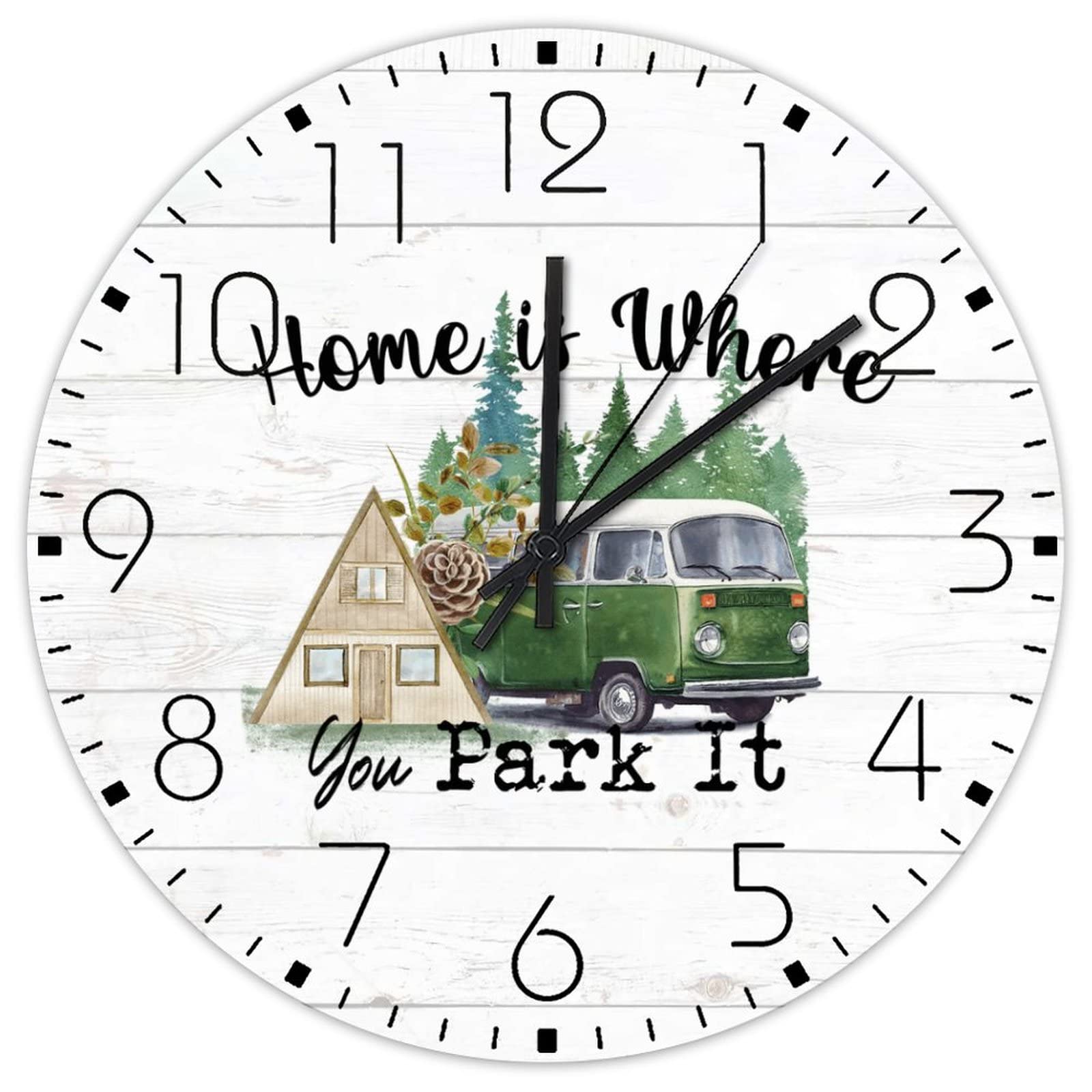 Horloge murale silencieuse Home Is Where You Park It decoration bois vintage