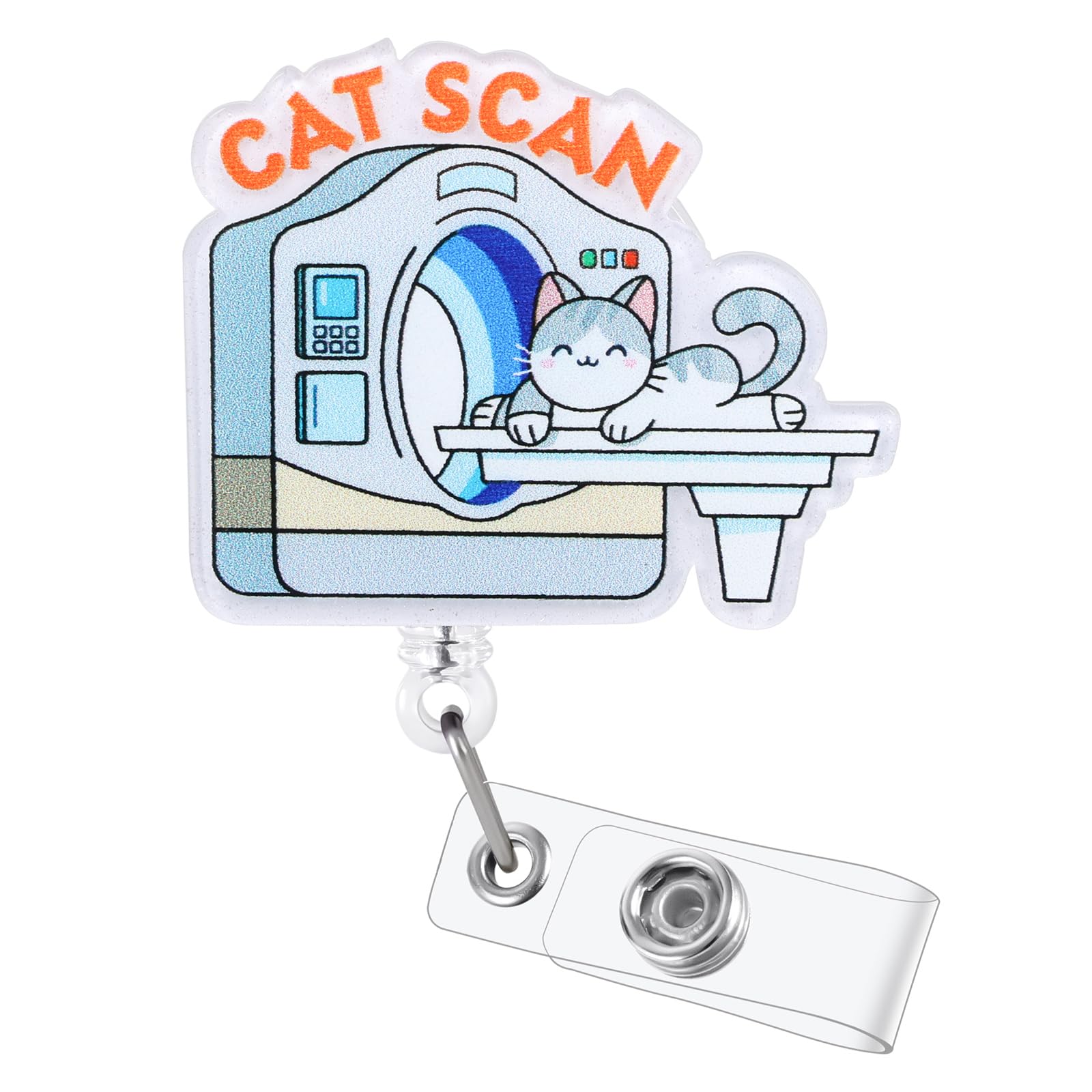 Cat Scan Funny Radiology Badge Reel | Retractable ID Card Badge Holder | Medical Badge Clip for CT Tech, Rad Tech RN LPN CNA MA ER Night Shift Nurse Doctor | Nurse Gifts | Acrylic｜Alligator Clip